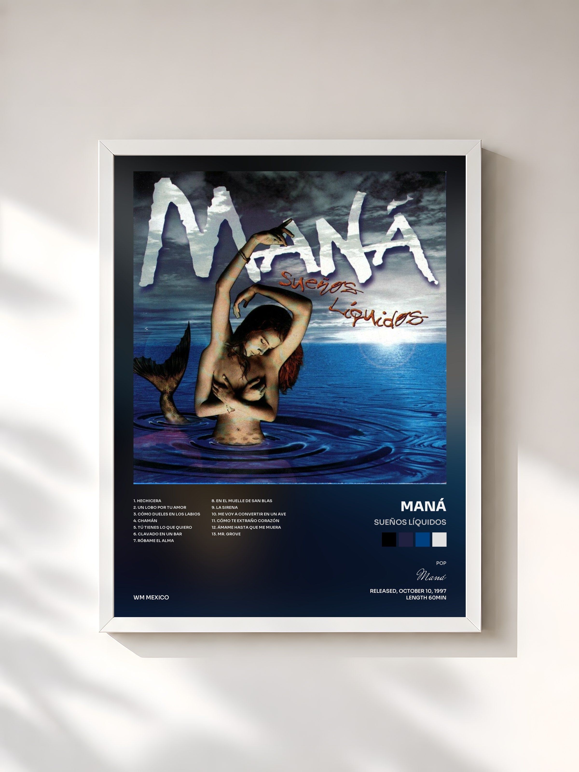 #blanc Tableau de l'album Sueños Líquidos de Maná, cadre blanc, imprimé et encadré en France