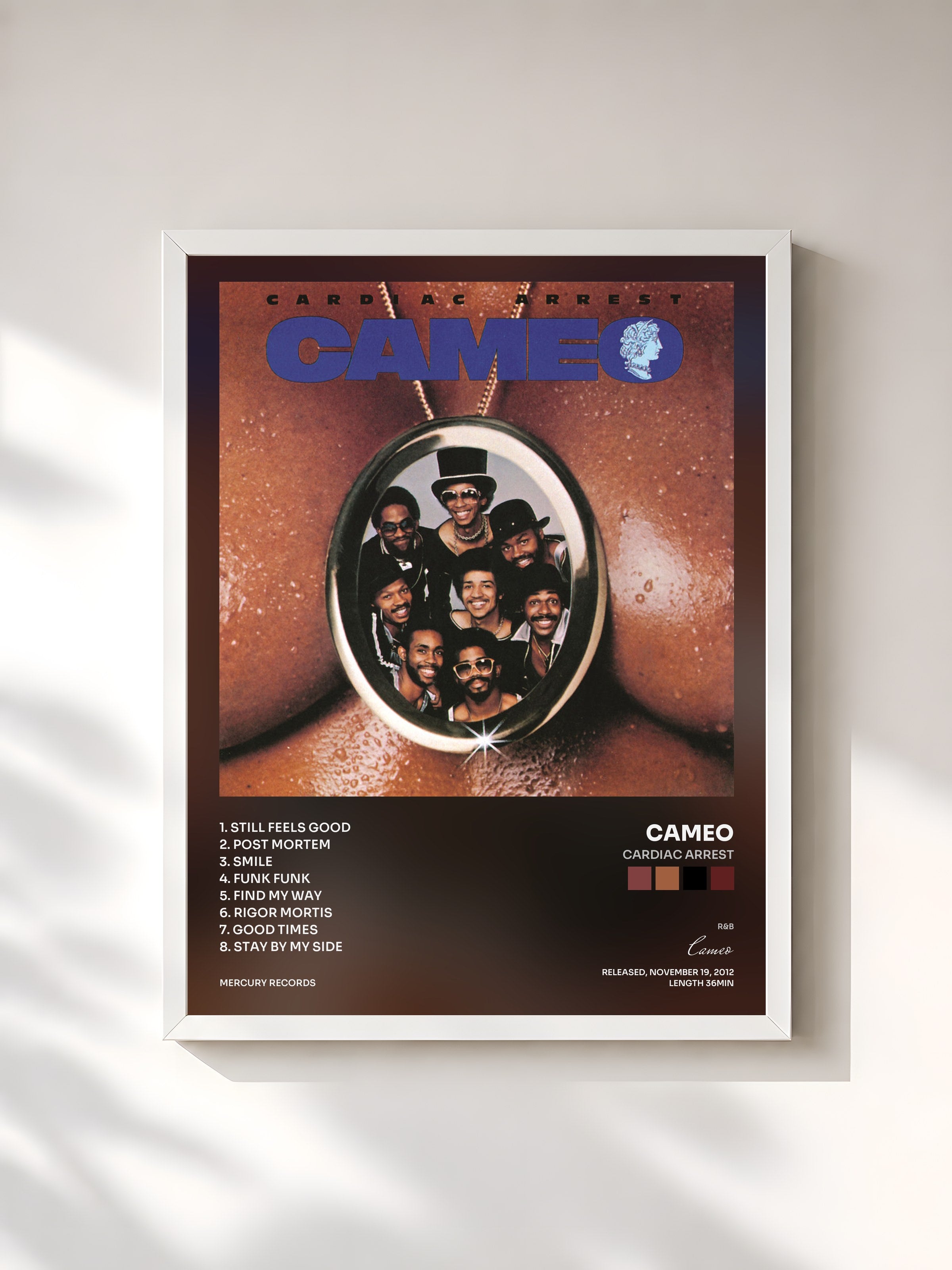 #blanc Tableau de l'album Cardiac Arrest de Cameo, cadre blanc, imprimé et encadré en France
