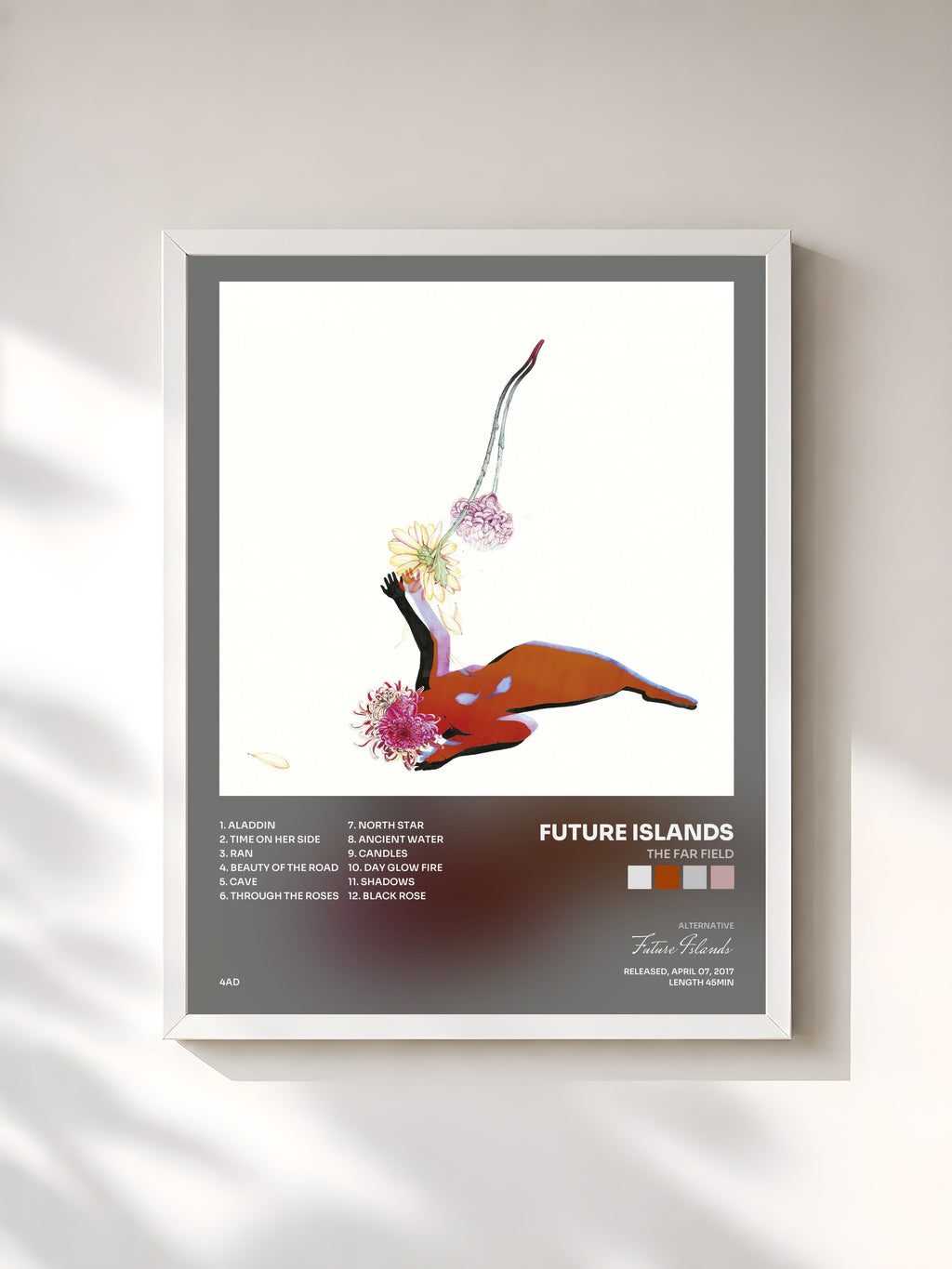 #blanc Tableau de l'album The Far Field de Future Islands, cadre blanc, imprimé et encadré en France
