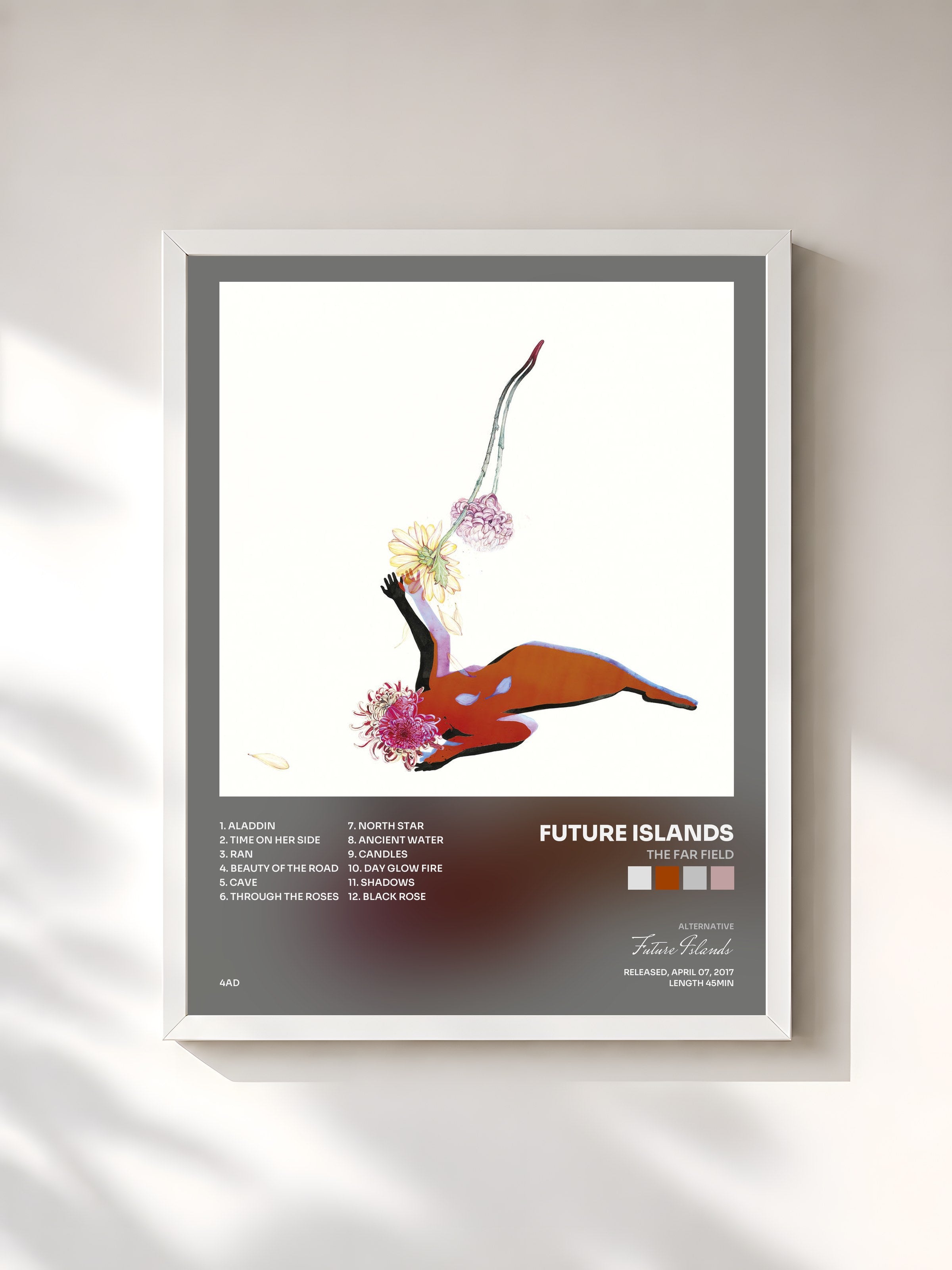 #blanc Tableau de l'album The Far Field de Future Islands, cadre blanc, imprimé et encadré en France