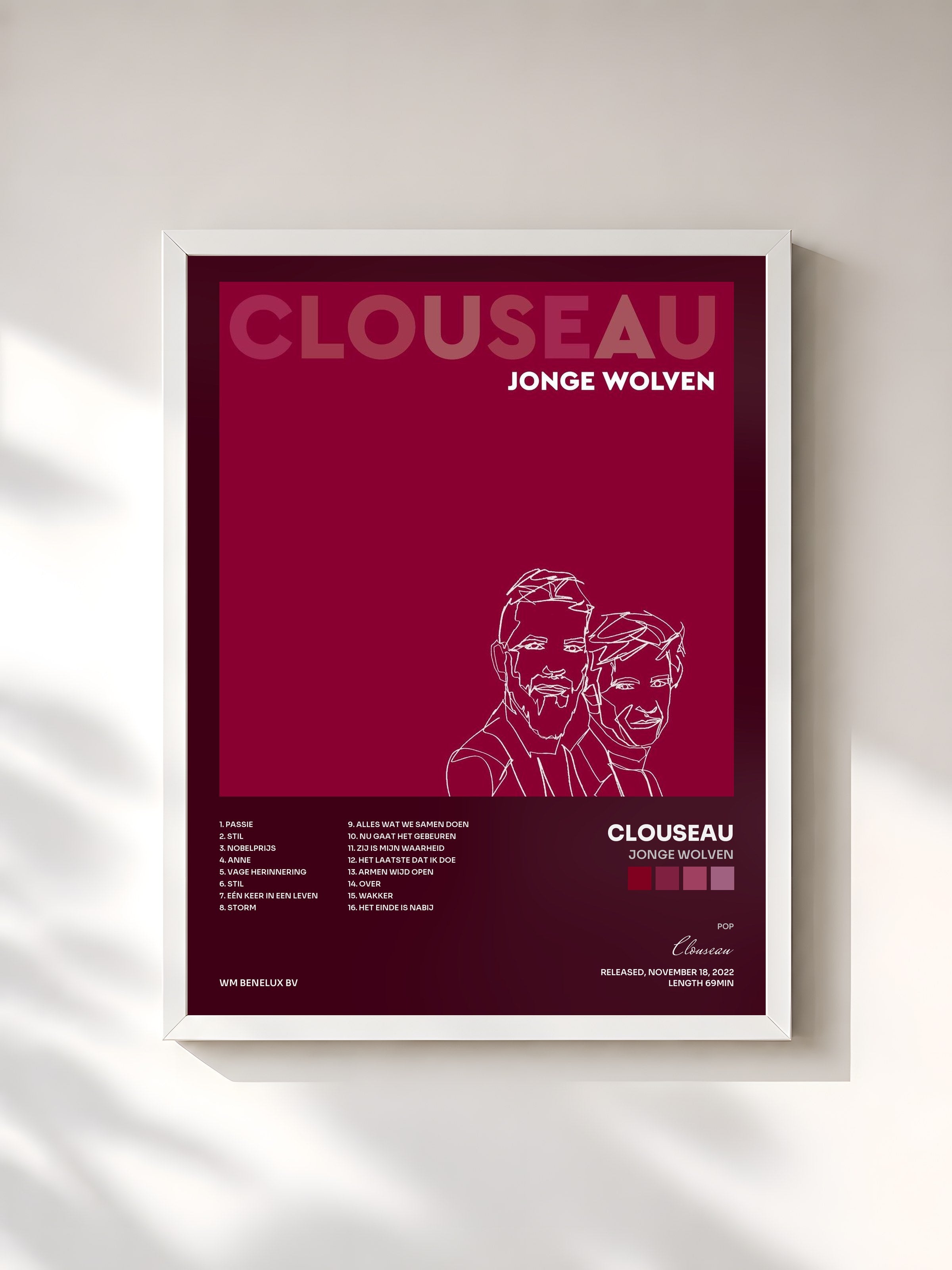 #blanc Tableau de l'album Jonge Wolven de Clouseau, cadre blanc, imprimé et encadré en France