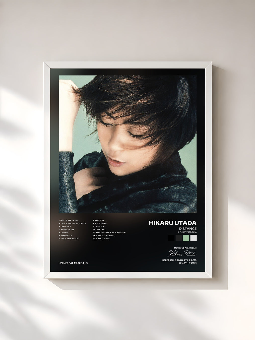 #blanc Tableau de l'album Distance (Remastered 2018) de Hikaru Utada, cadre blanc, imprimé et encadré en France