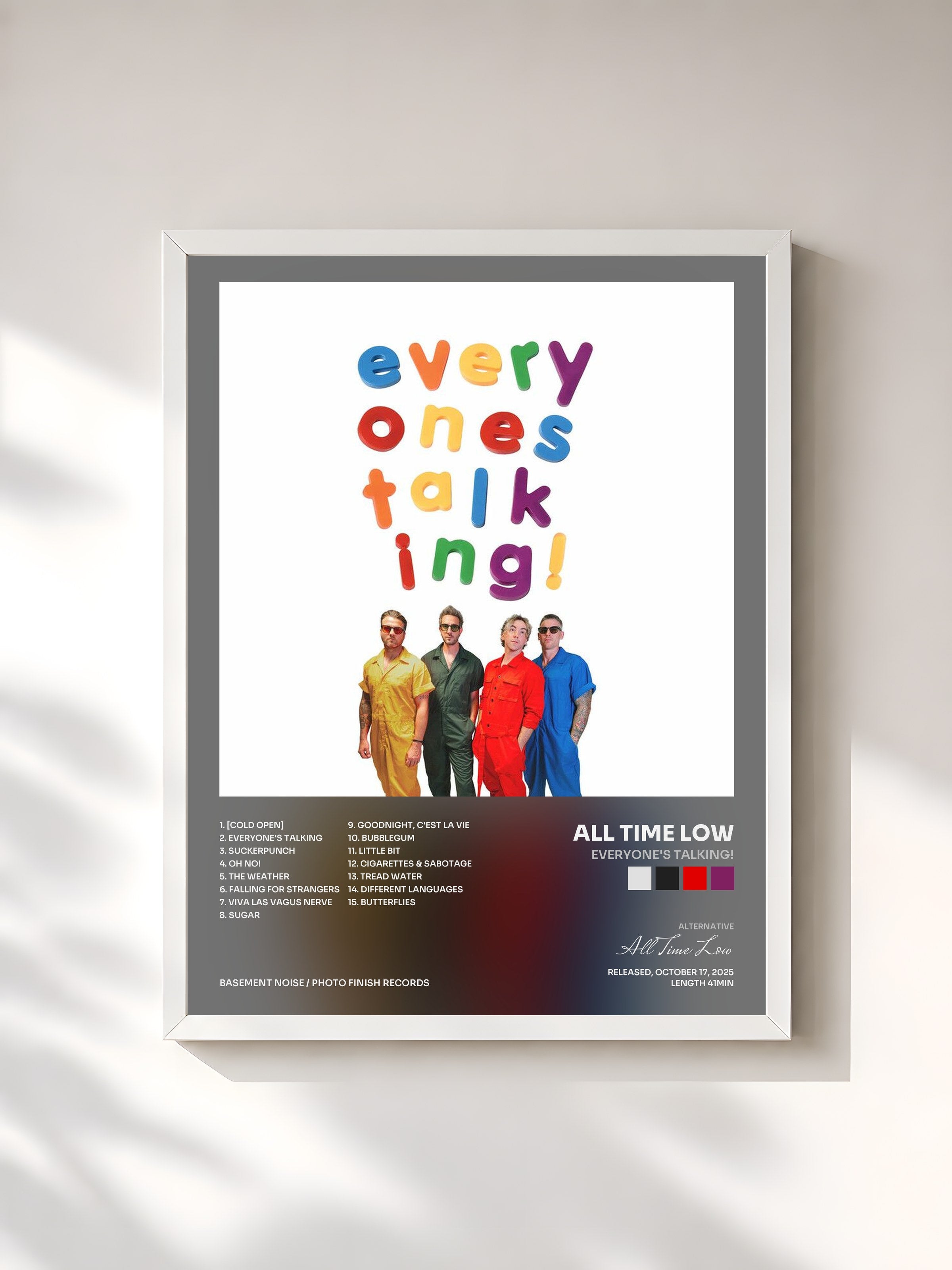 #blanc Tableau de l'album Everyone's Talking! de All Time Low, cadre blanc, imprimé et encadré en France