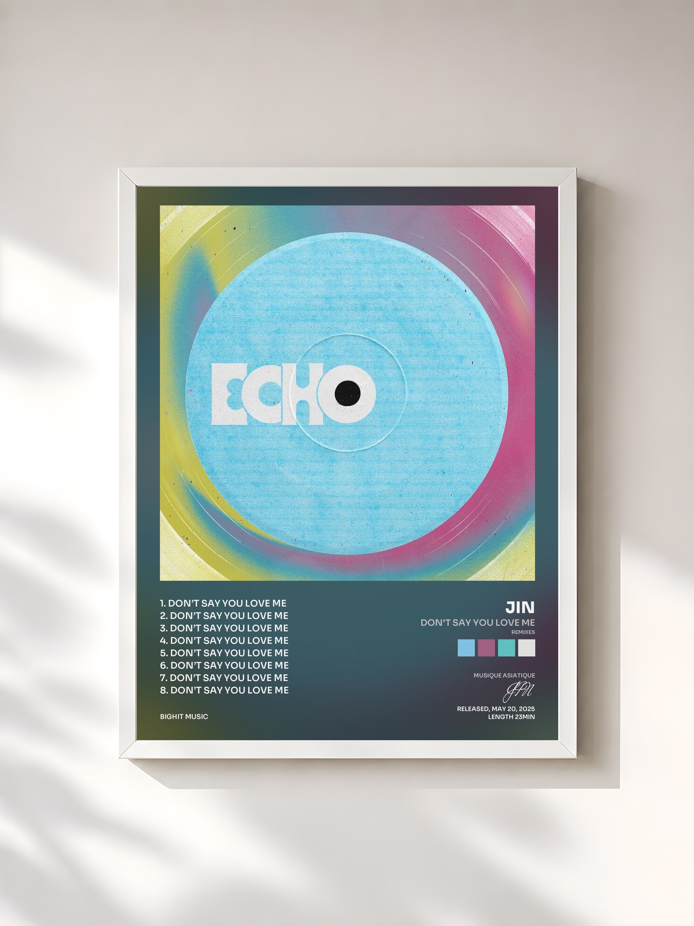 #blanc Tableau de l'album Don't Say You Love Me (Remixes) de JIN, cadre blanc, imprimé et encadré en France