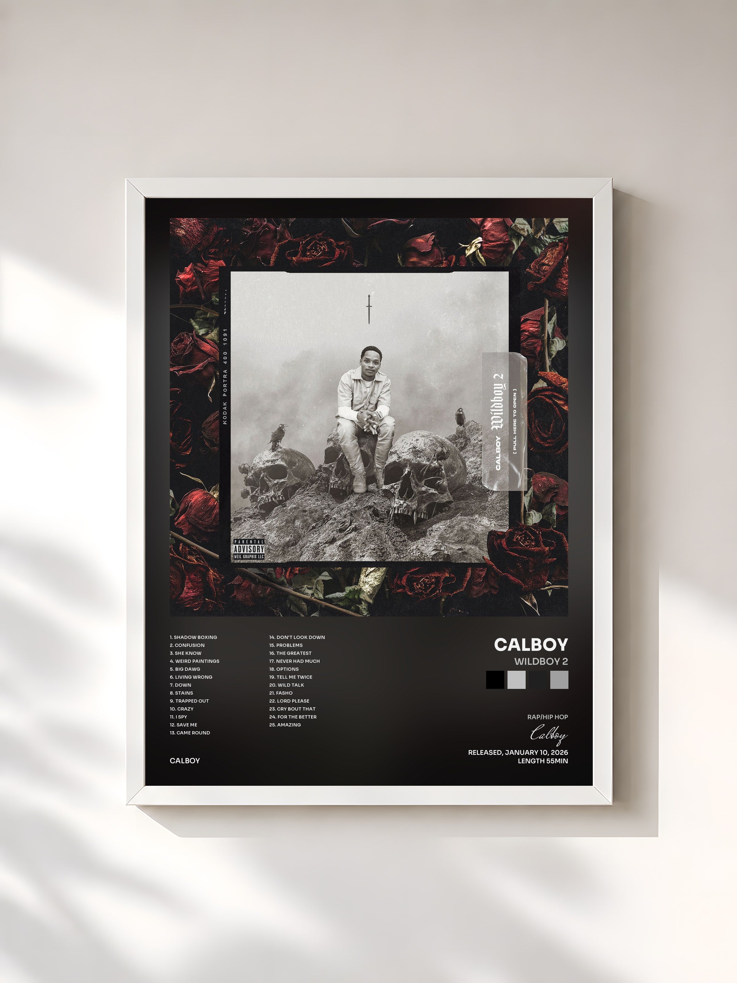 #blanc Tableau de l'album Wildboy 2 de Calboy, cadre blanc, imprimé et encadré en France