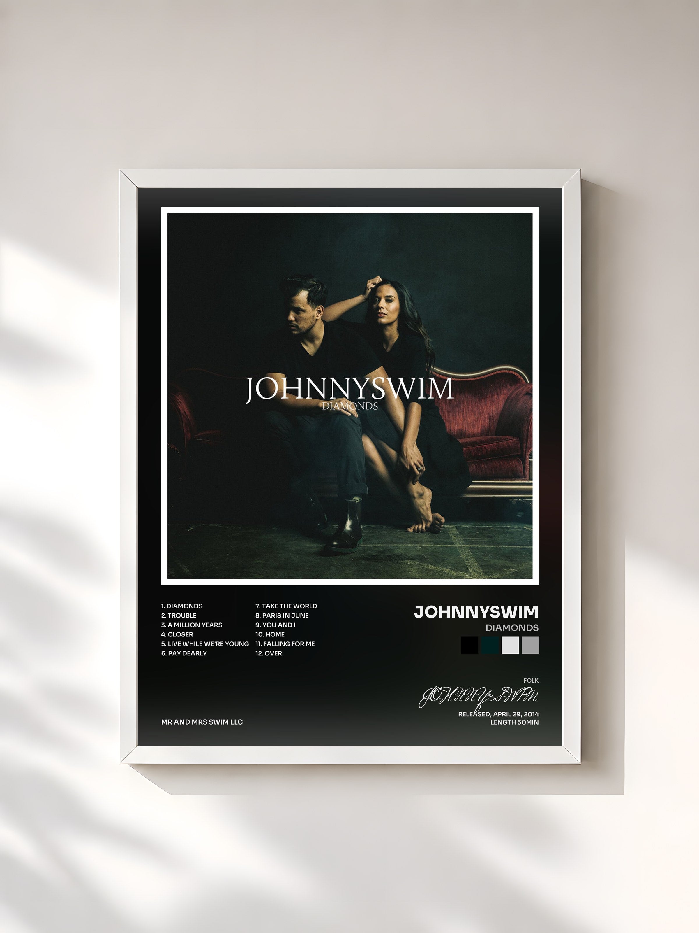 #blanc Tableau de l'album Diamonds de JOHNNYSWIM, cadre blanc, imprimé et encadré en France