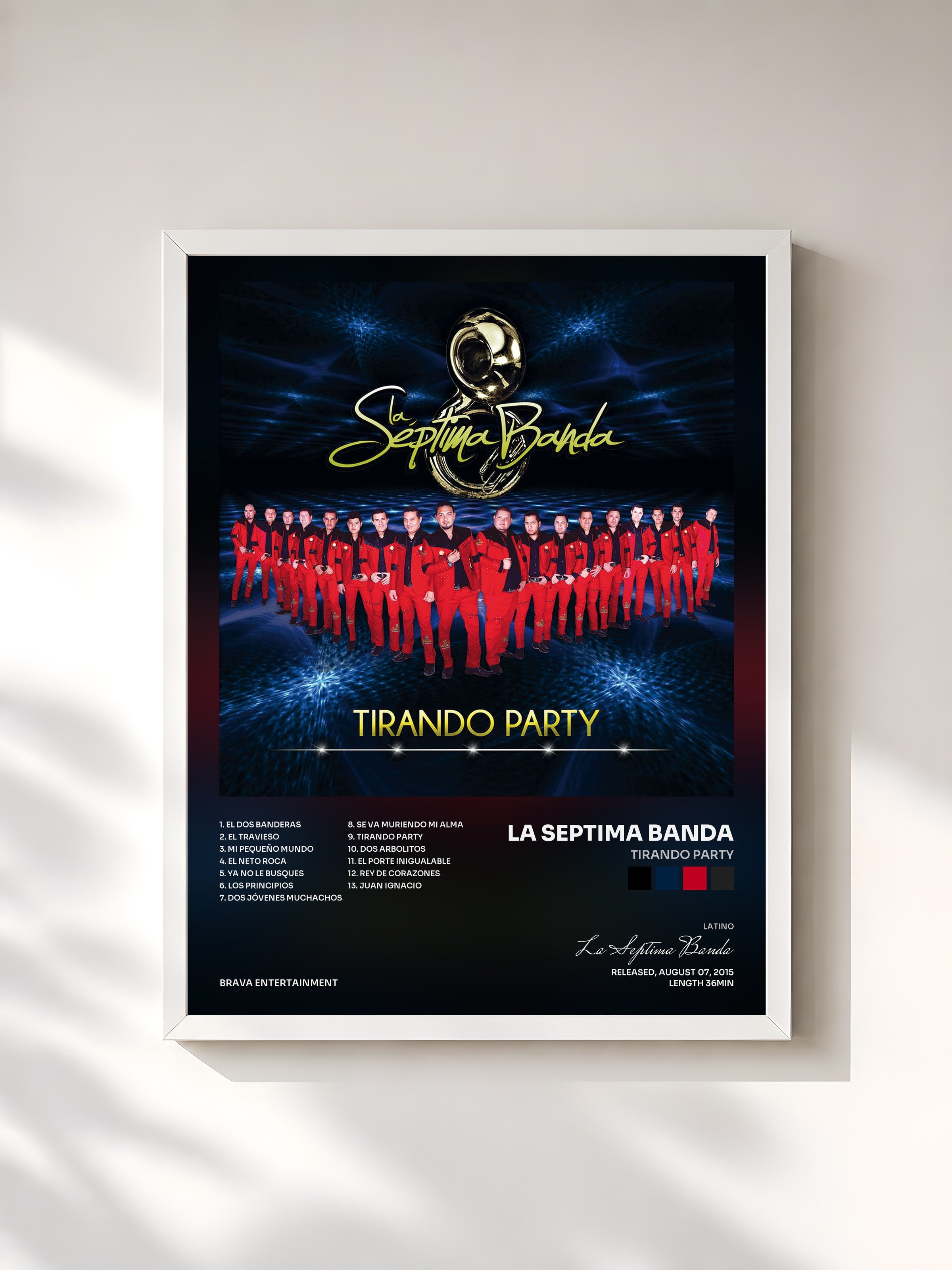 #blanc Tableau de l'album Tirando Party de La Septima Banda, cadre blanc, imprimé et encadré en France