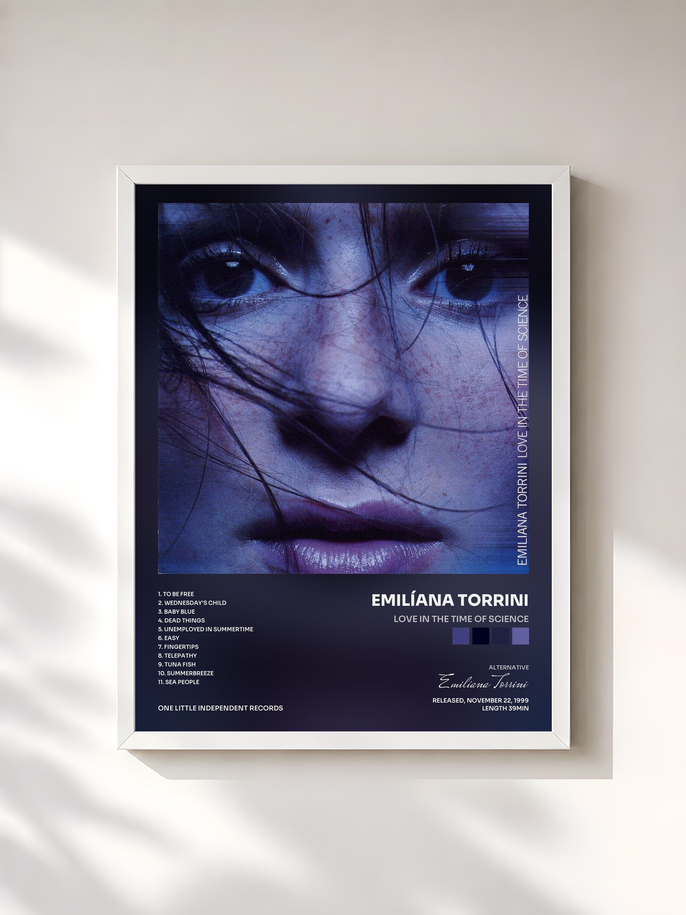 #blanc Tableau de l'album Love In The Time Of Science de Emilíana Torrini, cadre blanc, imprimé et encadré en France