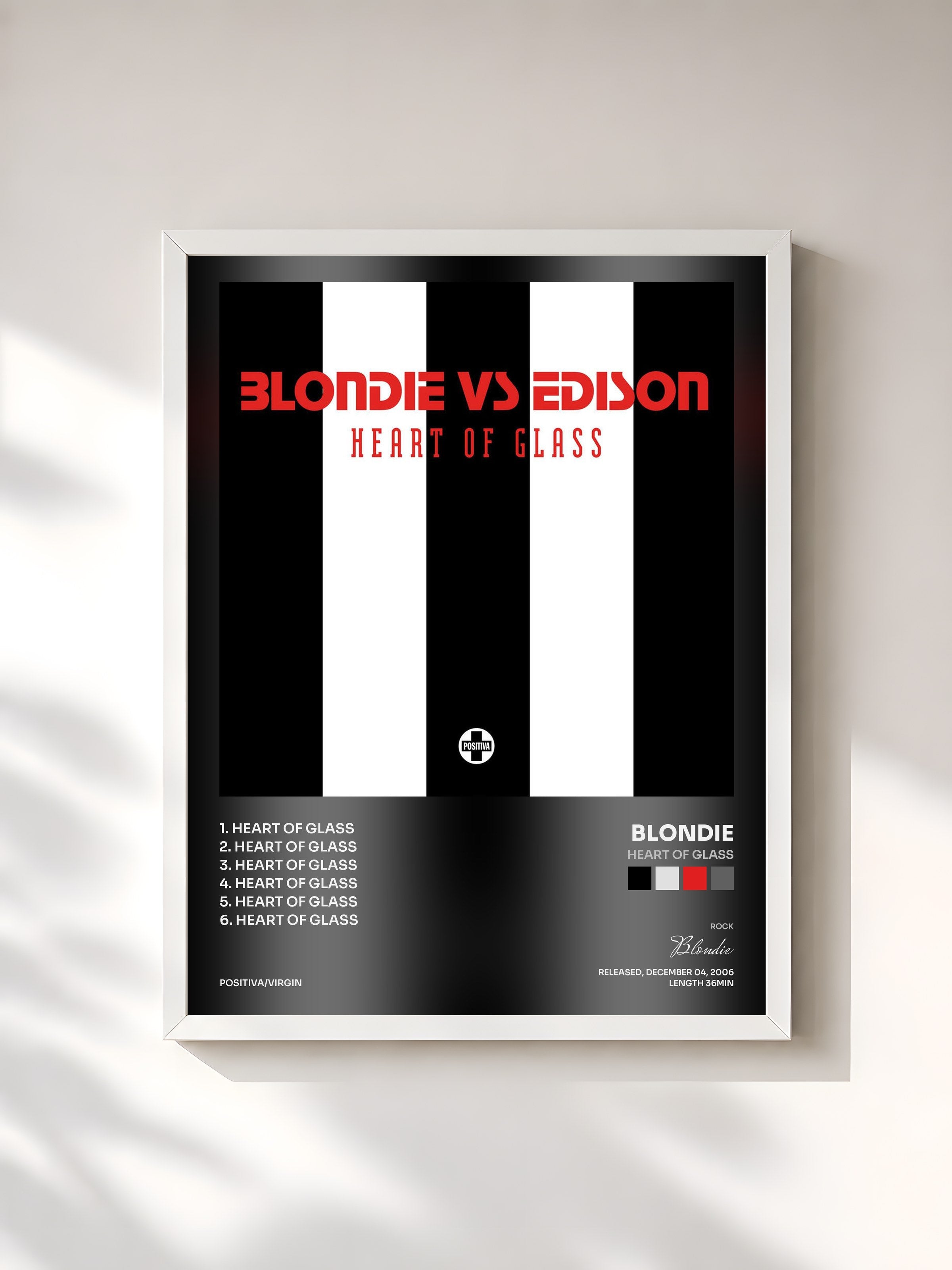 #blanc Tableau de l'album Heart Of Glass de Blondie, cadre blanc, imprimé et encadré en France