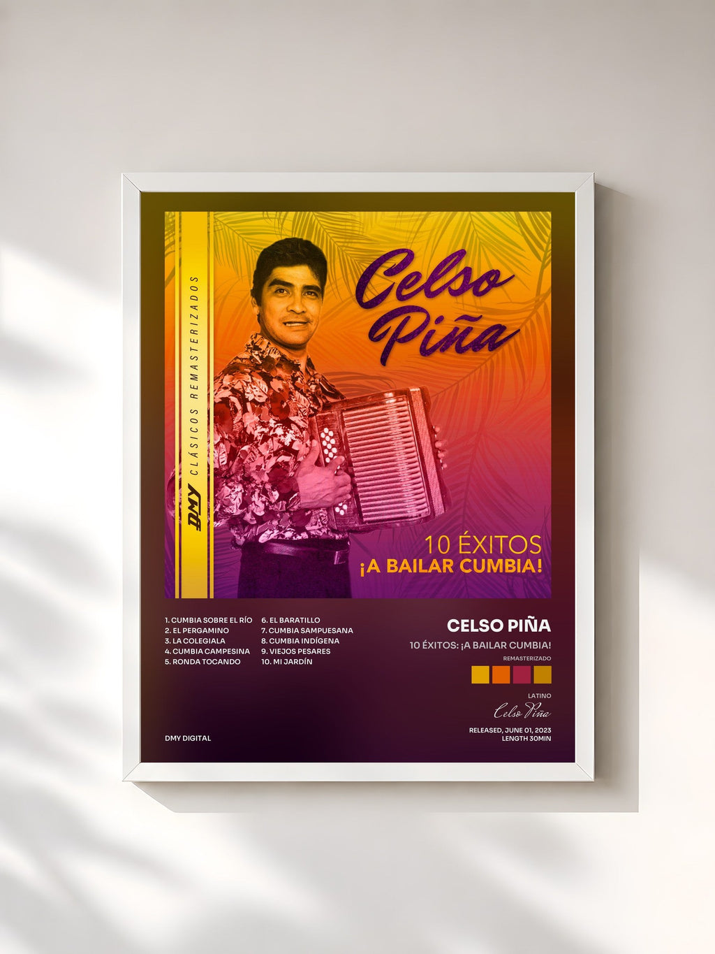 #blanc 10 Éxitos: ¡A Bailar Cumbia! (Remasterizado) by Celso Piña as a framed art print, white frame, printed and framed in France