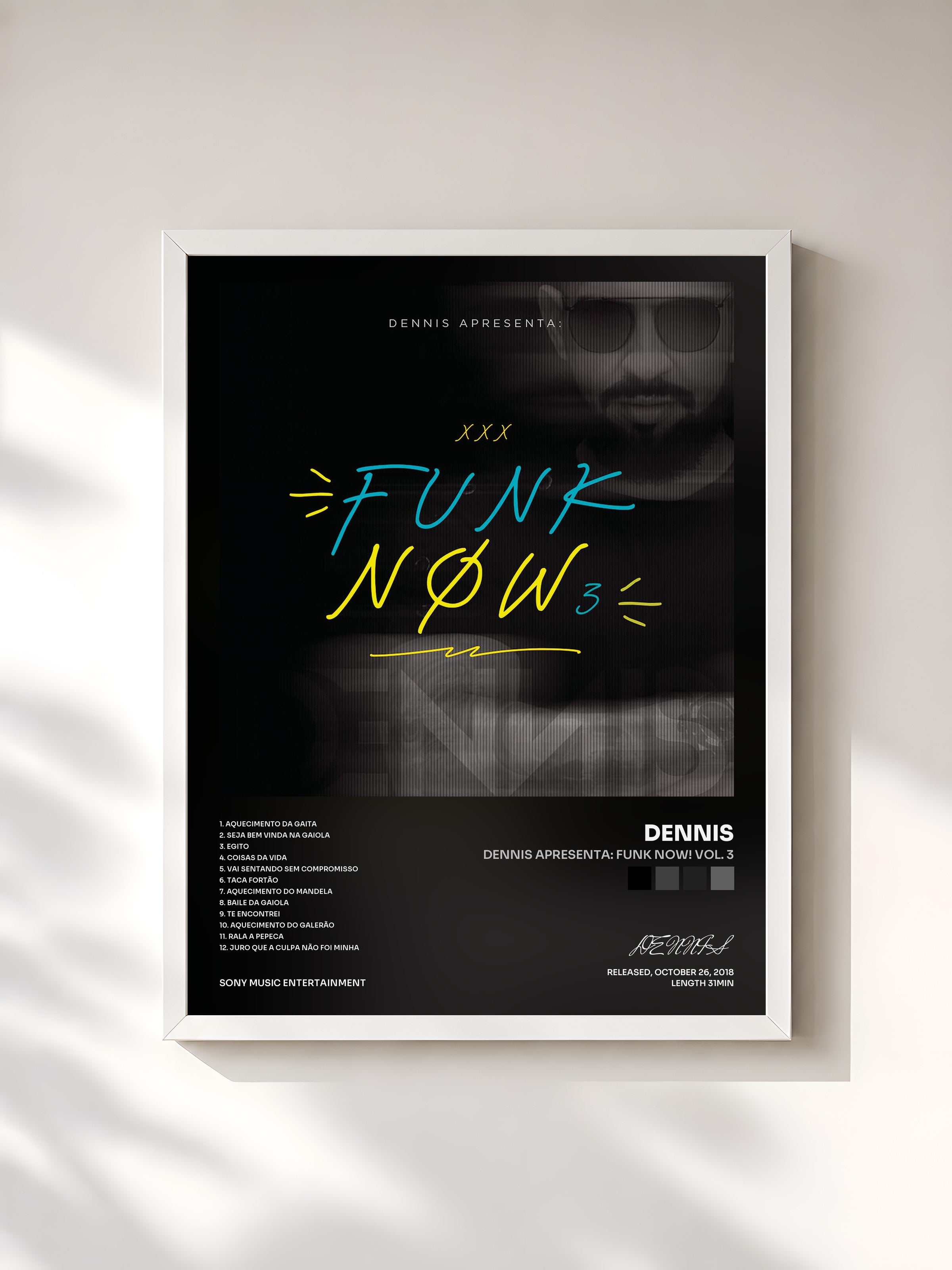 #blanc Tableau de l'album DENNIS Apresenta: Funk Now! Vol. 3 de DENNIS, cadre blanc, imprimé et encadré en France