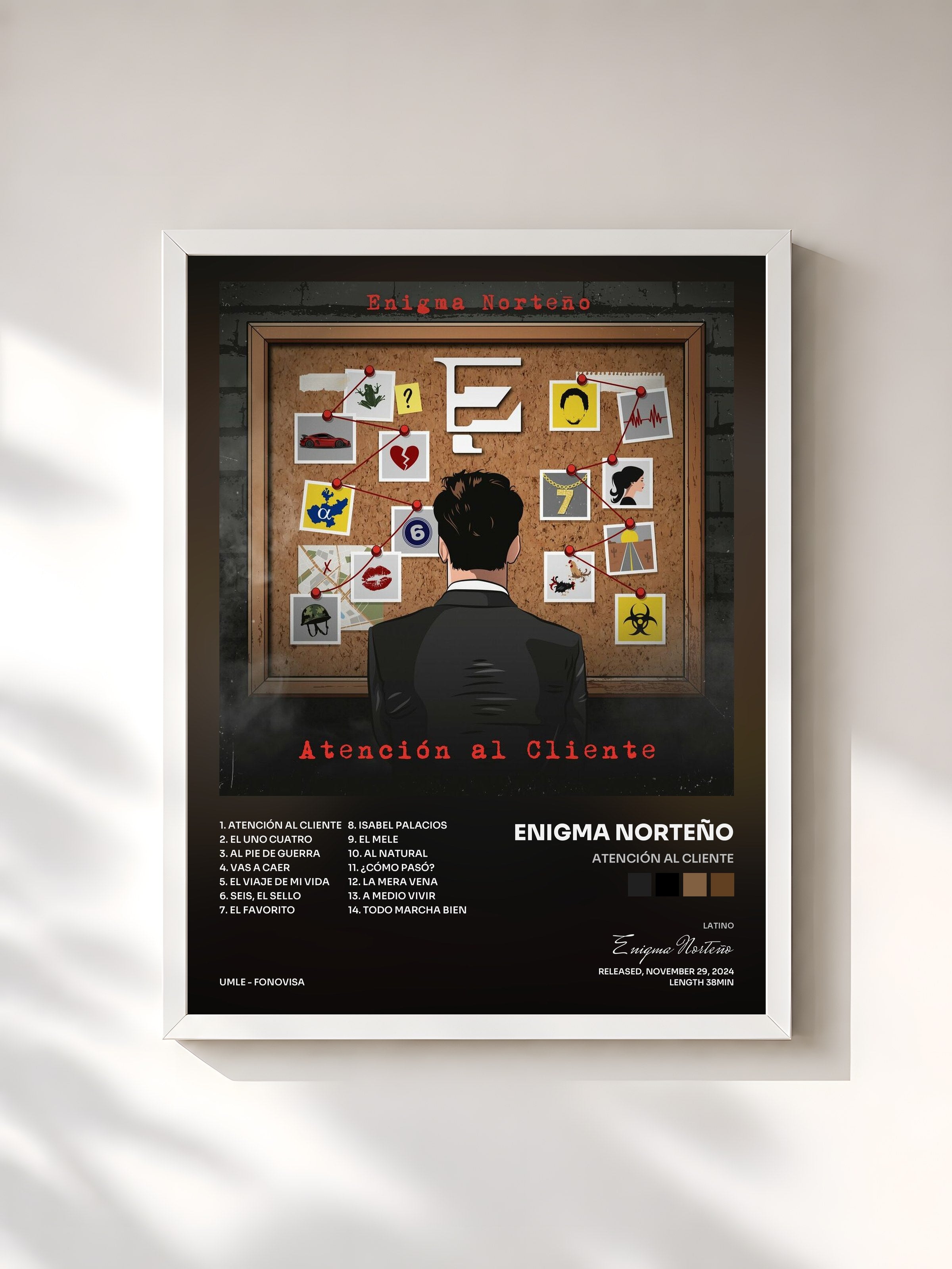 #blanc Tableau de l'album Atención Al Cliente de Enigma Norteño, cadre blanc, imprimé et encadré en France