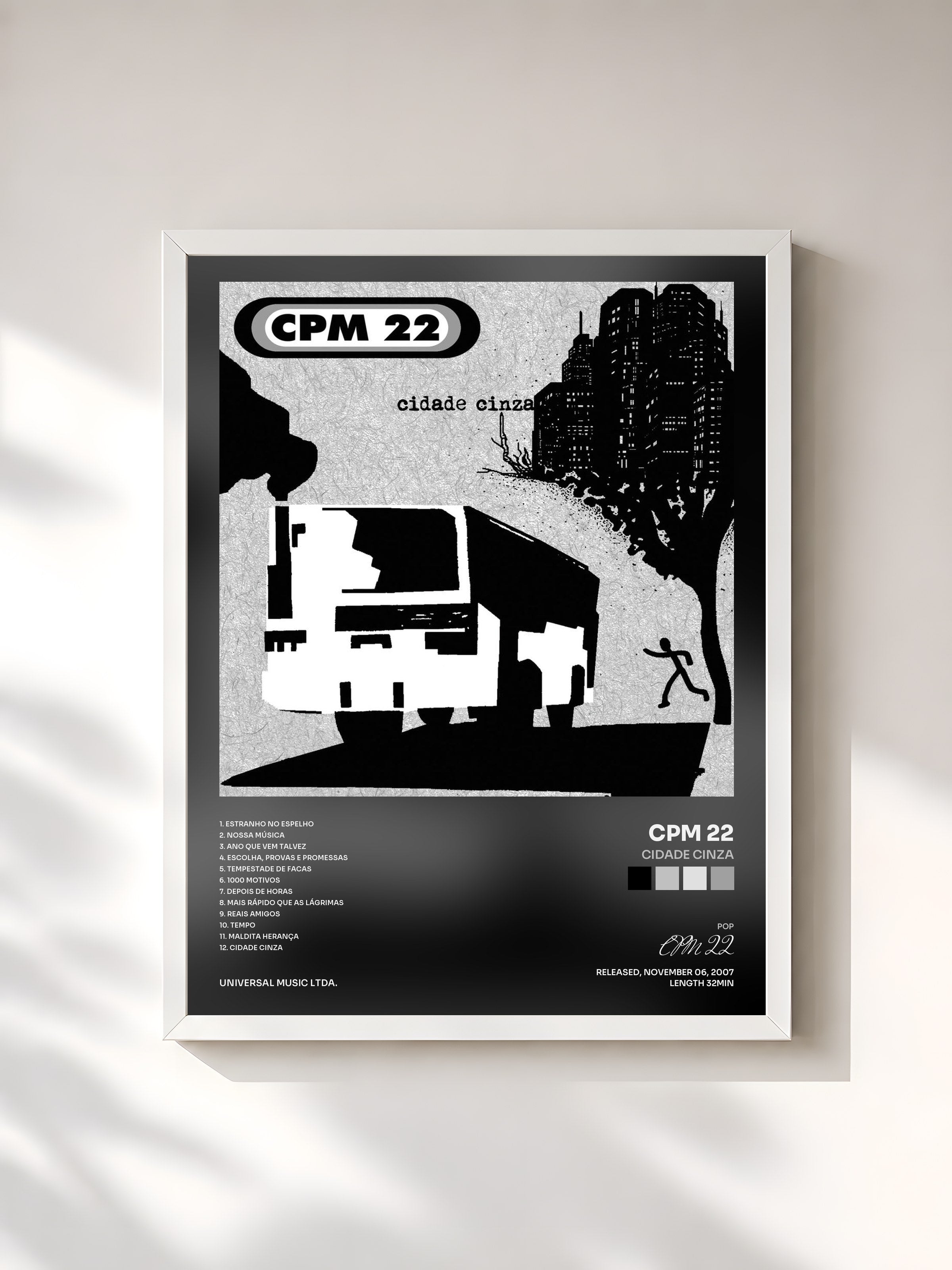 #blanc Tableau de l'album Cidade Cinza de CPM 22, cadre blanc, imprimé et encadré en France