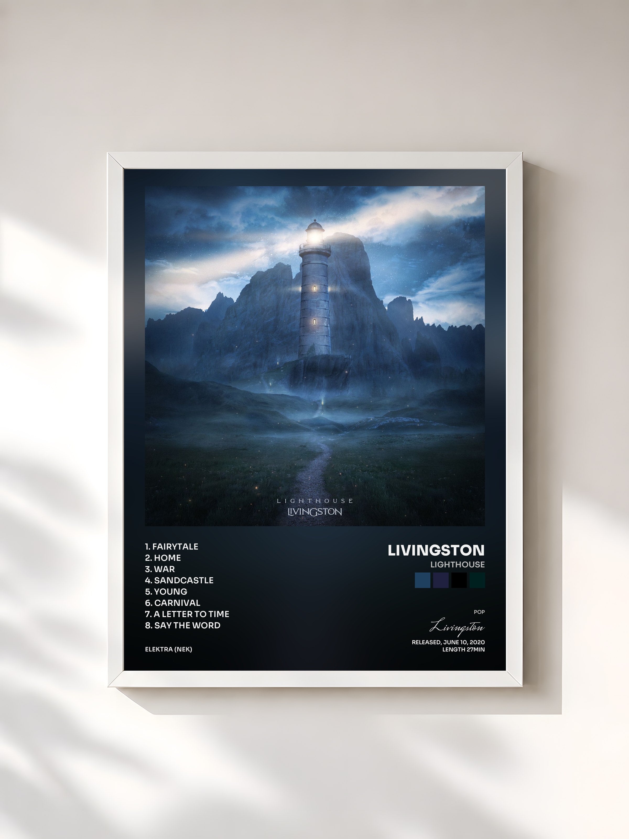 #blanc Tableau de l'album Lighthouse de Livingston, cadre blanc, imprimé et encadré en France