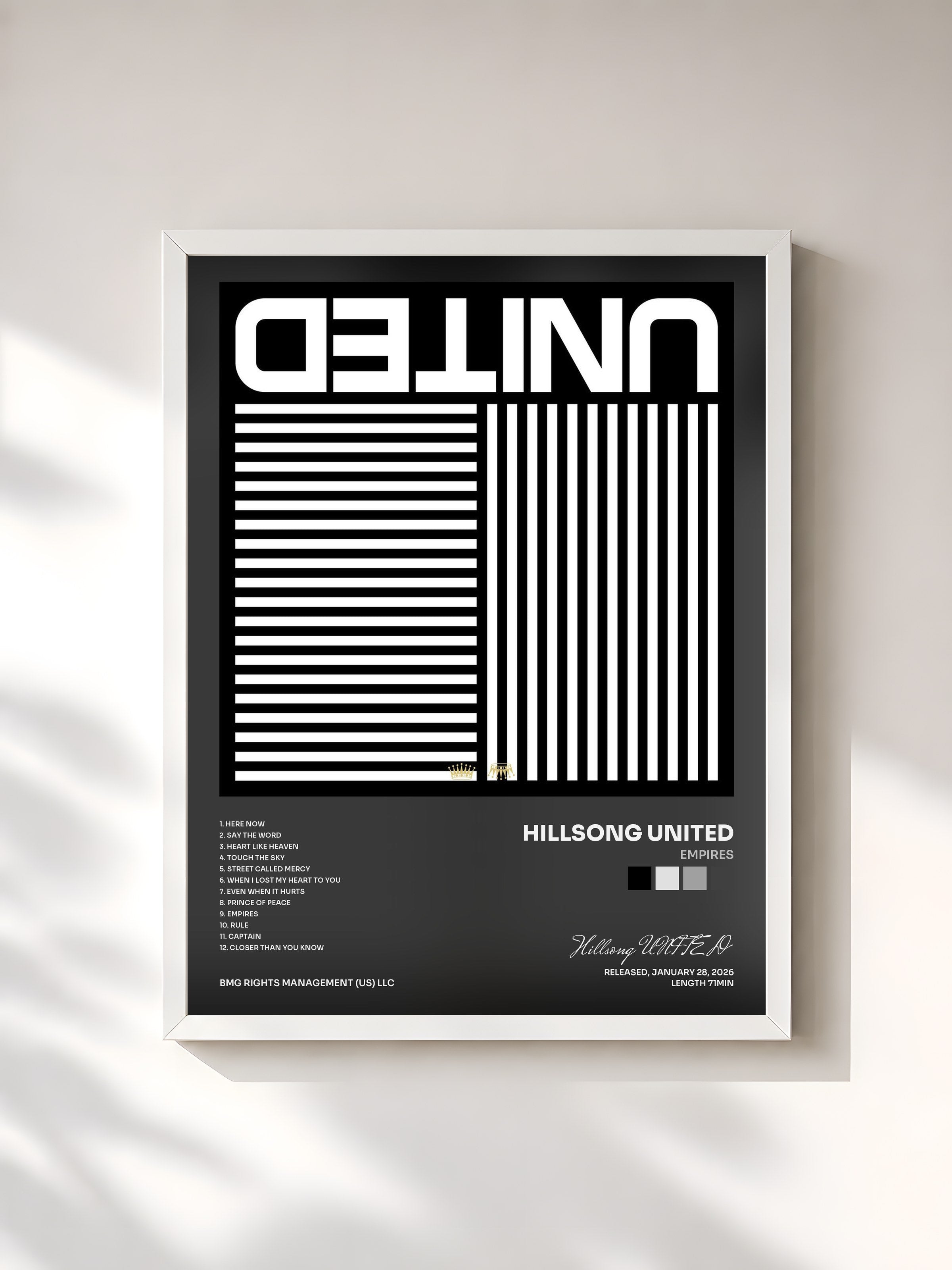 #blanc Tableau de l'album Empires de Hillsong UNITED, cadre blanc, imprimé et encadré en France