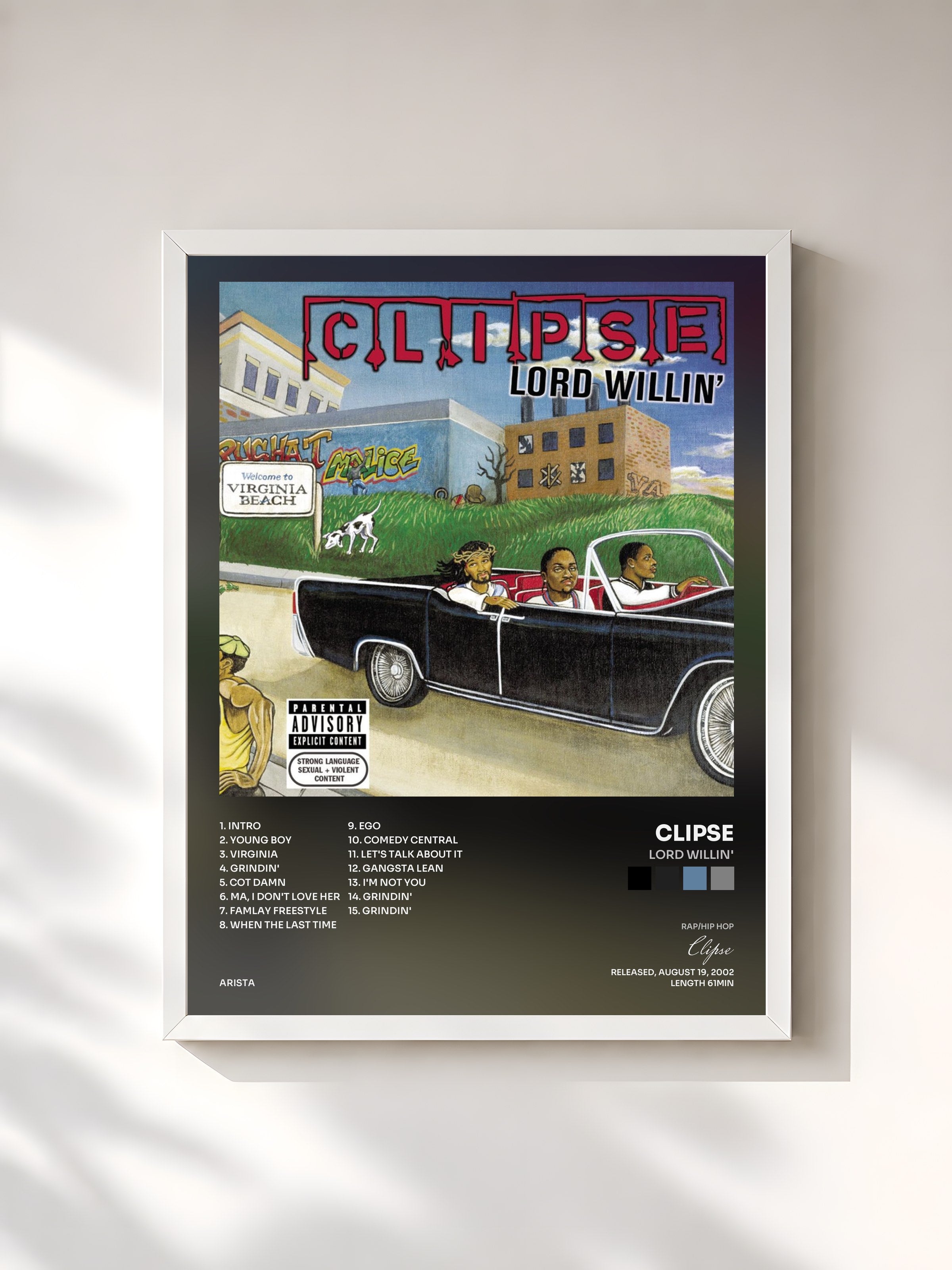 #blanc Tableau de l'album Lord Willin' de Clipse, cadre blanc, imprimé et encadré en France