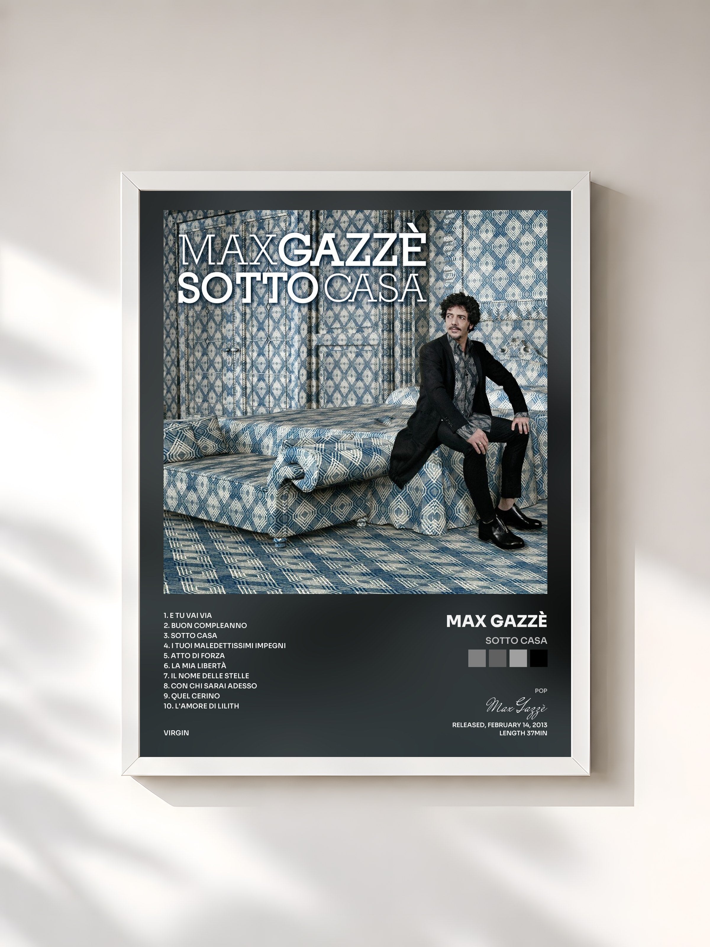 #blanc Tableau de l'album Sotto Casa de Max Gazzè, cadre blanc, imprimé et encadré en France