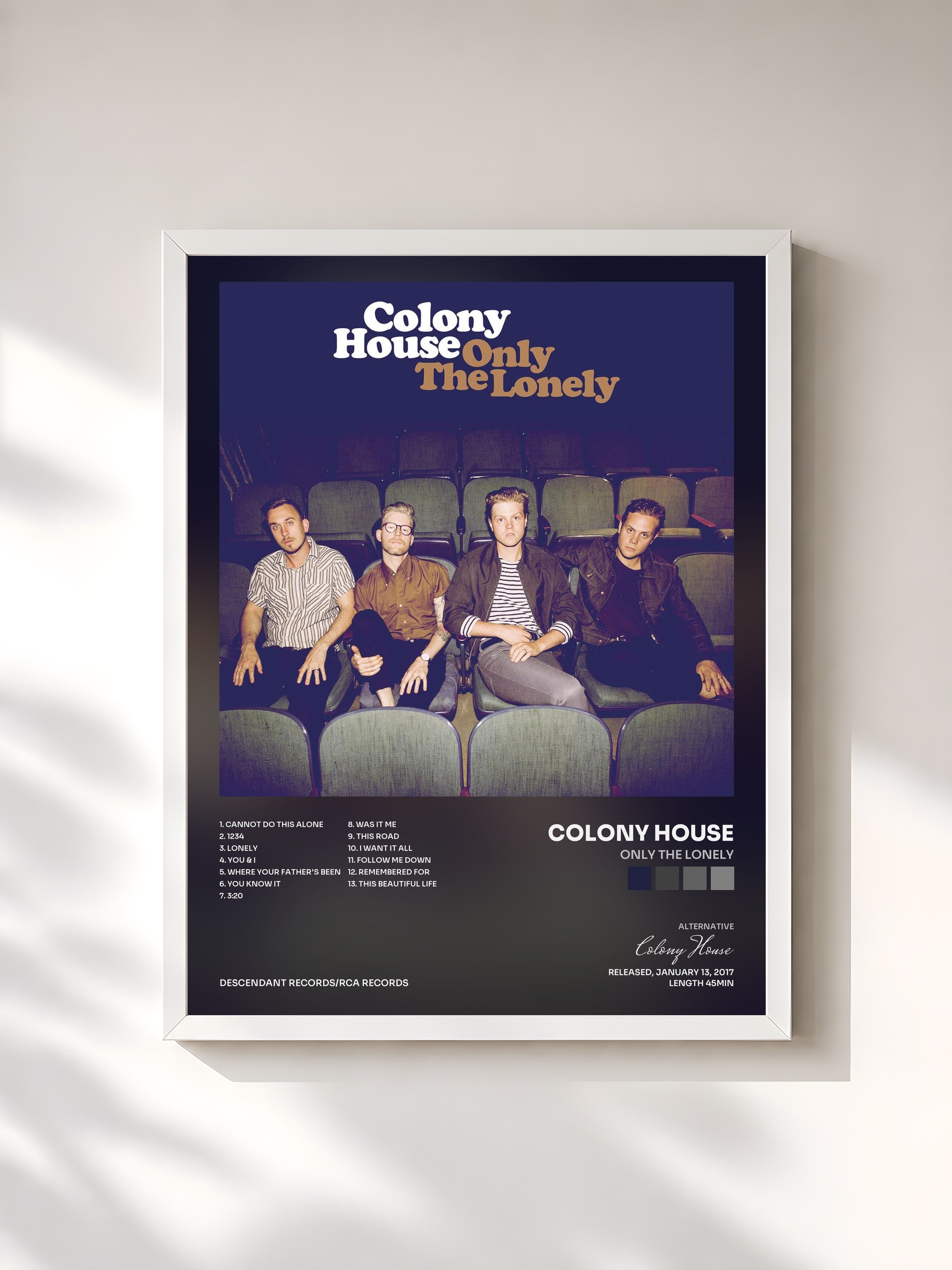 #blanc Tableau de l'album Only The Lonely de Colony House, cadre blanc, imprimé et encadré en France