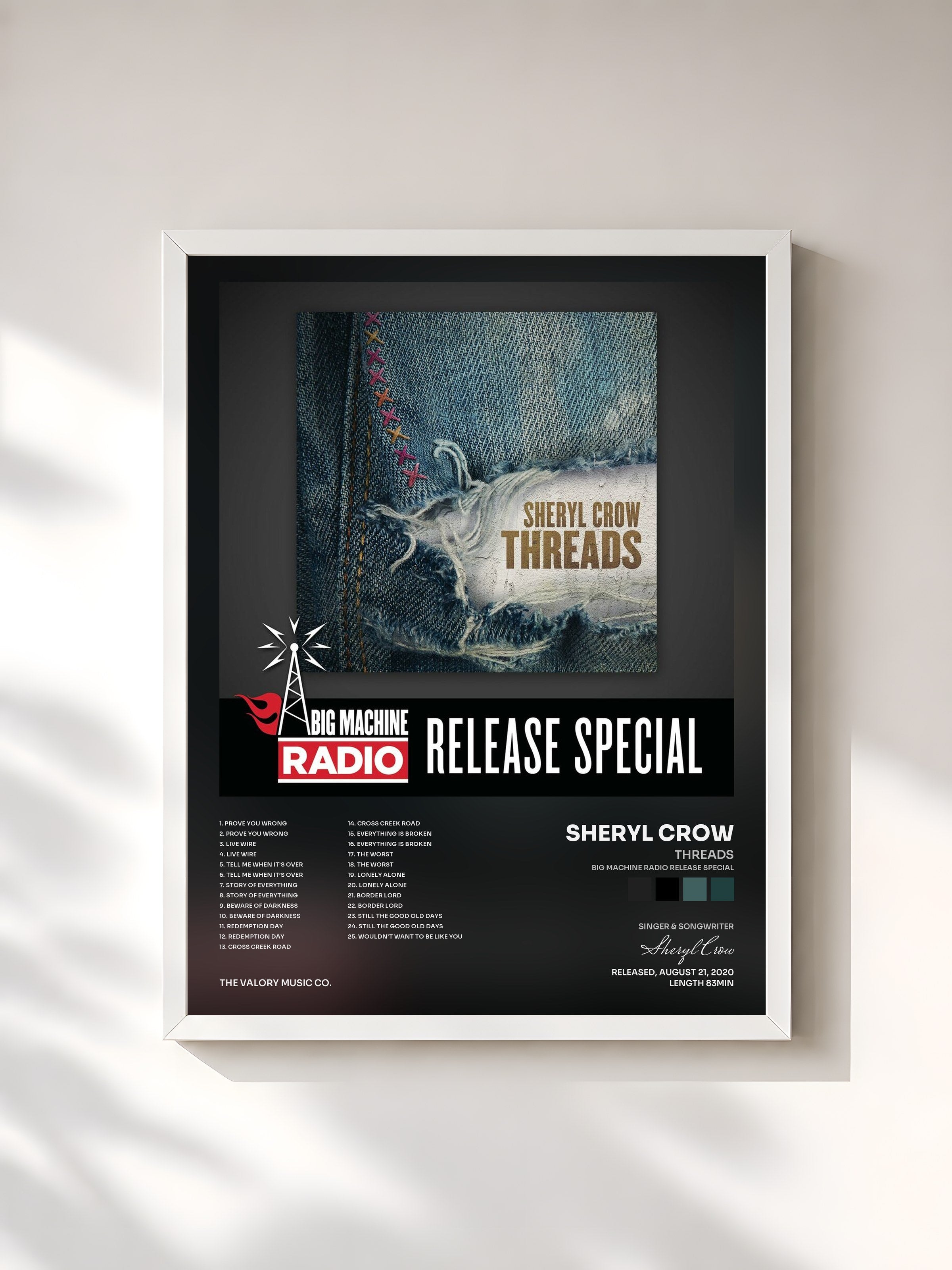 #blanc Tableau de l'album Threads (Big Machine Radio Release Special) de Sheryl Crow, cadre blanc, imprimé et encadré en France