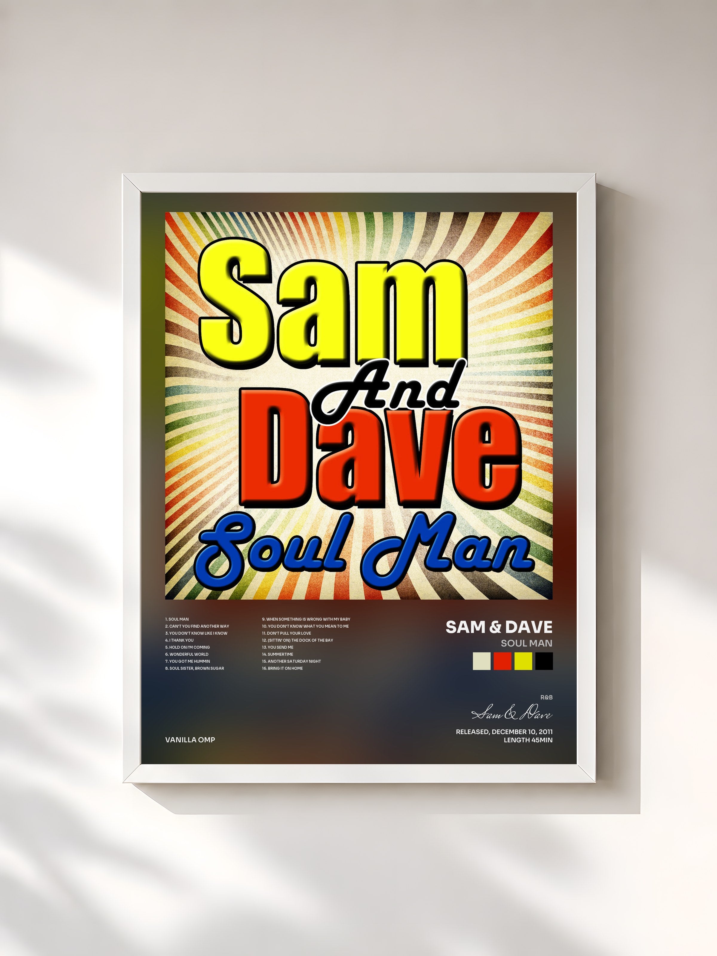 #blanc Tableau de l'album Soul Man de Sam & Dave, cadre blanc, imprimé et encadré en France