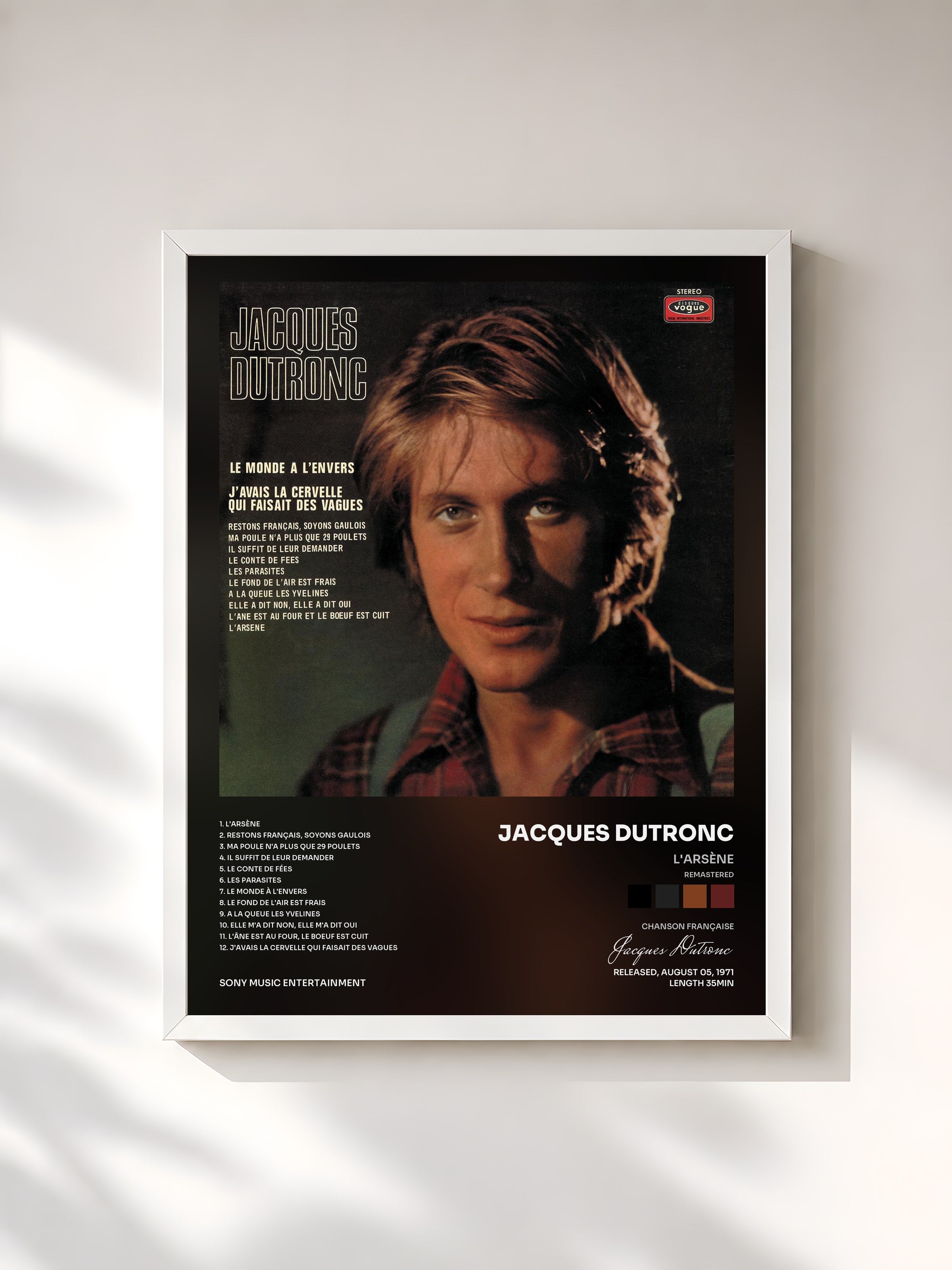 #blanc Tableau de l'album L'Arsène (Remastered) de Jacques Dutronc, cadre blanc, imprimé et encadré en France