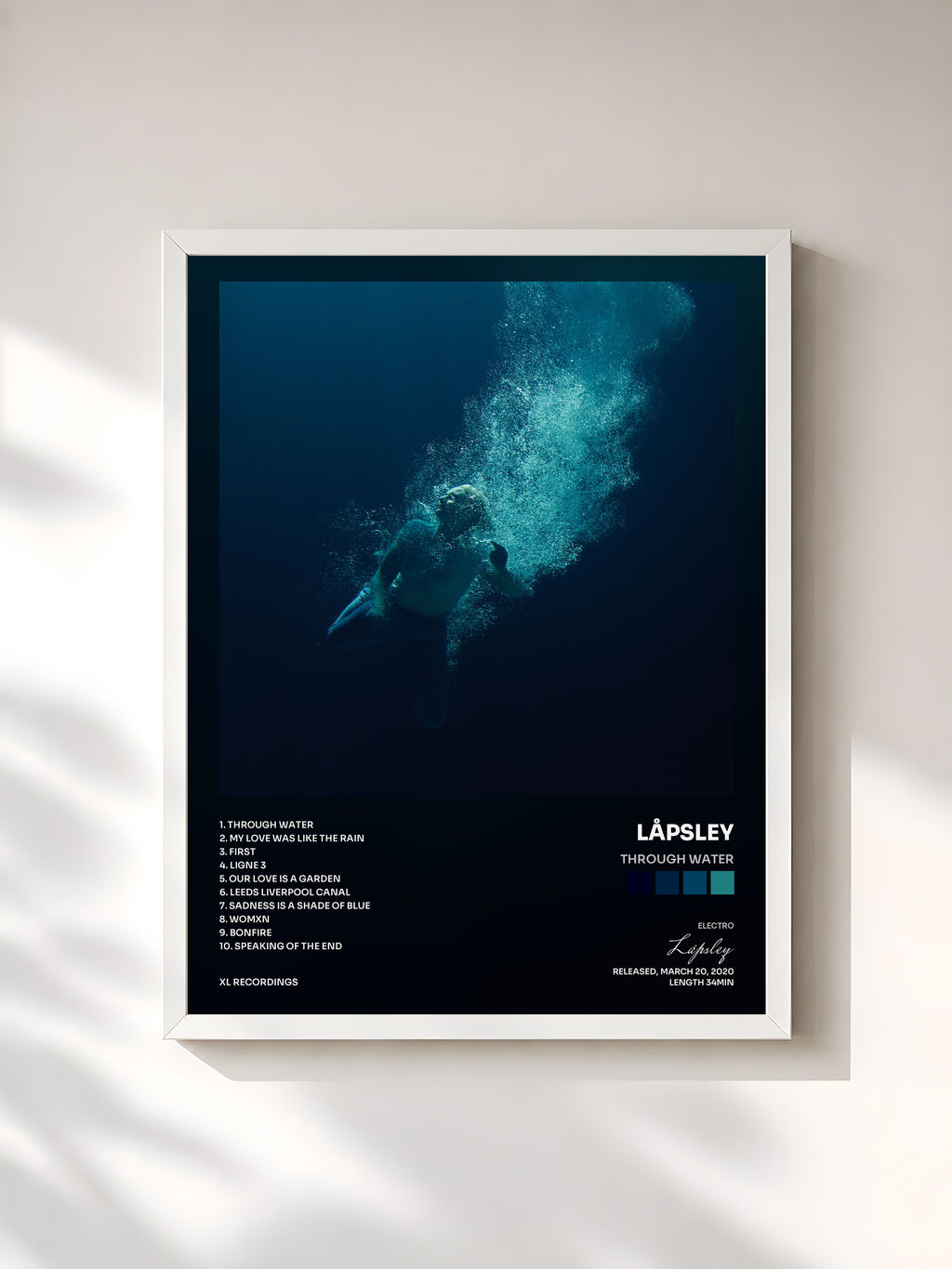 #blanc Through Water by Låpsley as a framed art print, white frame, printed and framed in France