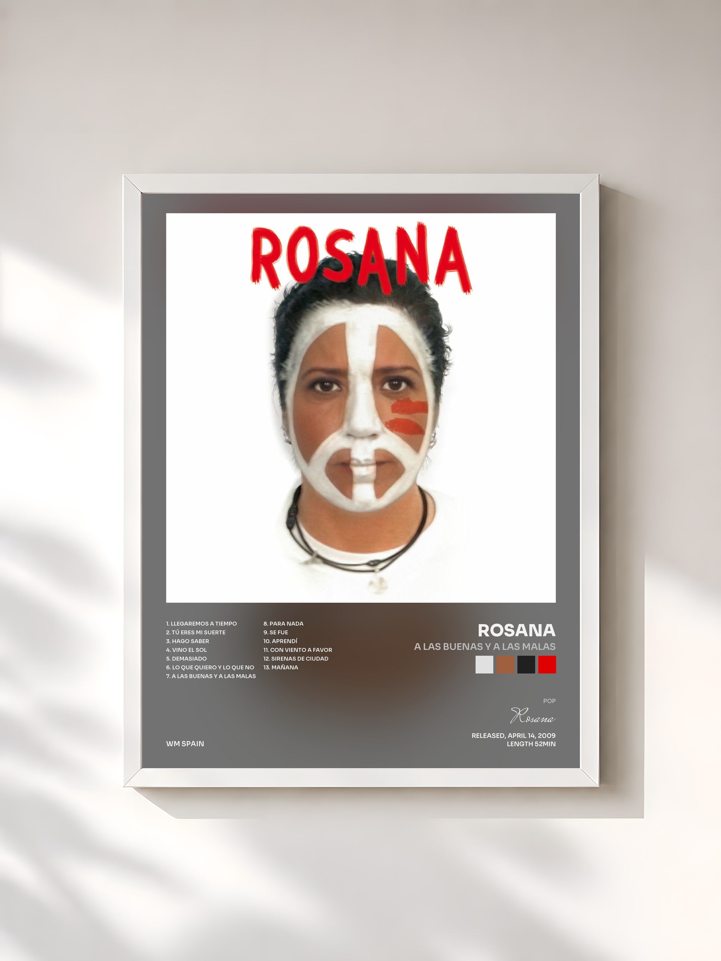 #blanc Tableau de l'album A las buenas y a las malas de Rosana, cadre blanc, imprimé et encadré en France