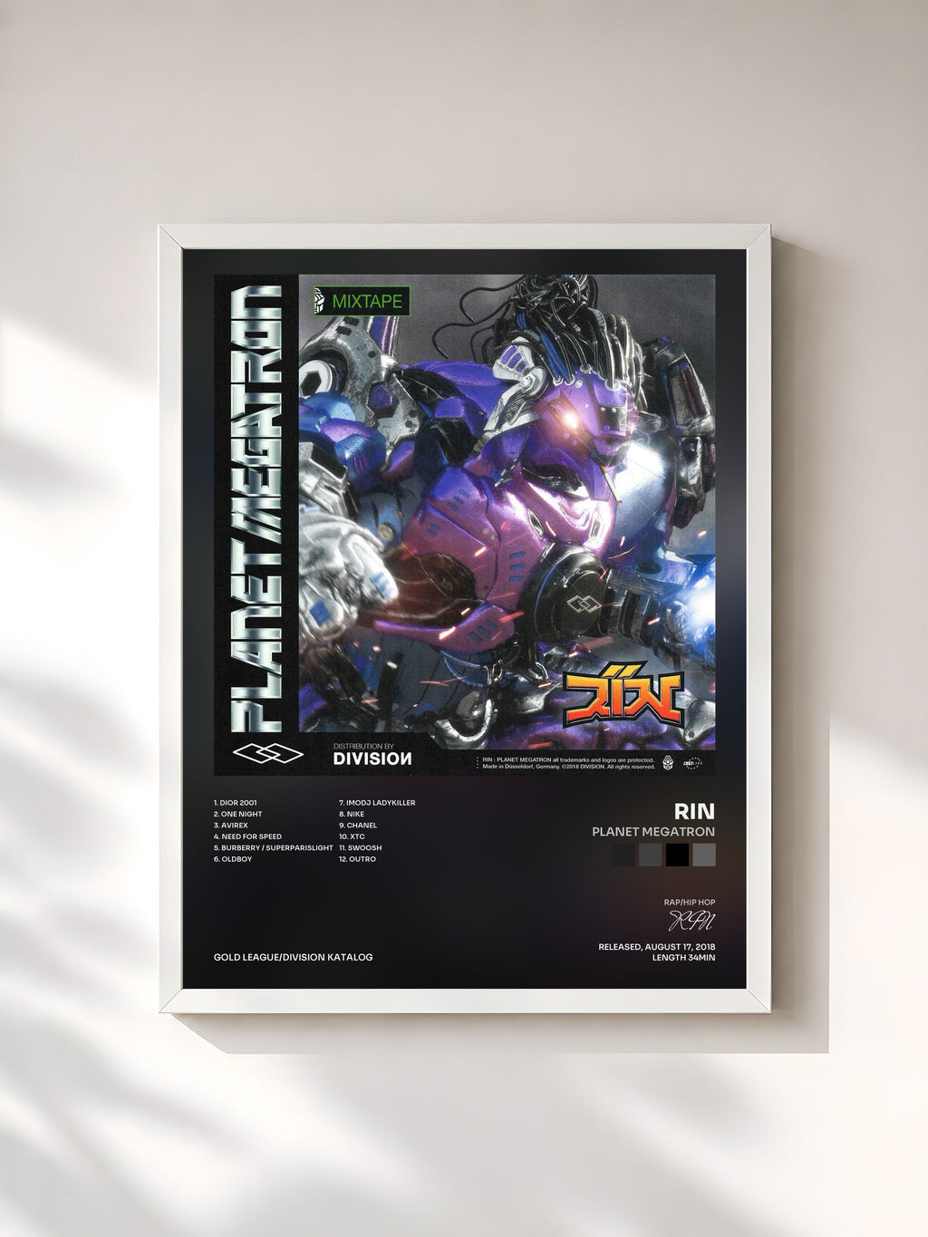 #blanc Tableau de l'album Planet Megatron de RIN, cadre blanc, imprimé et encadré en France