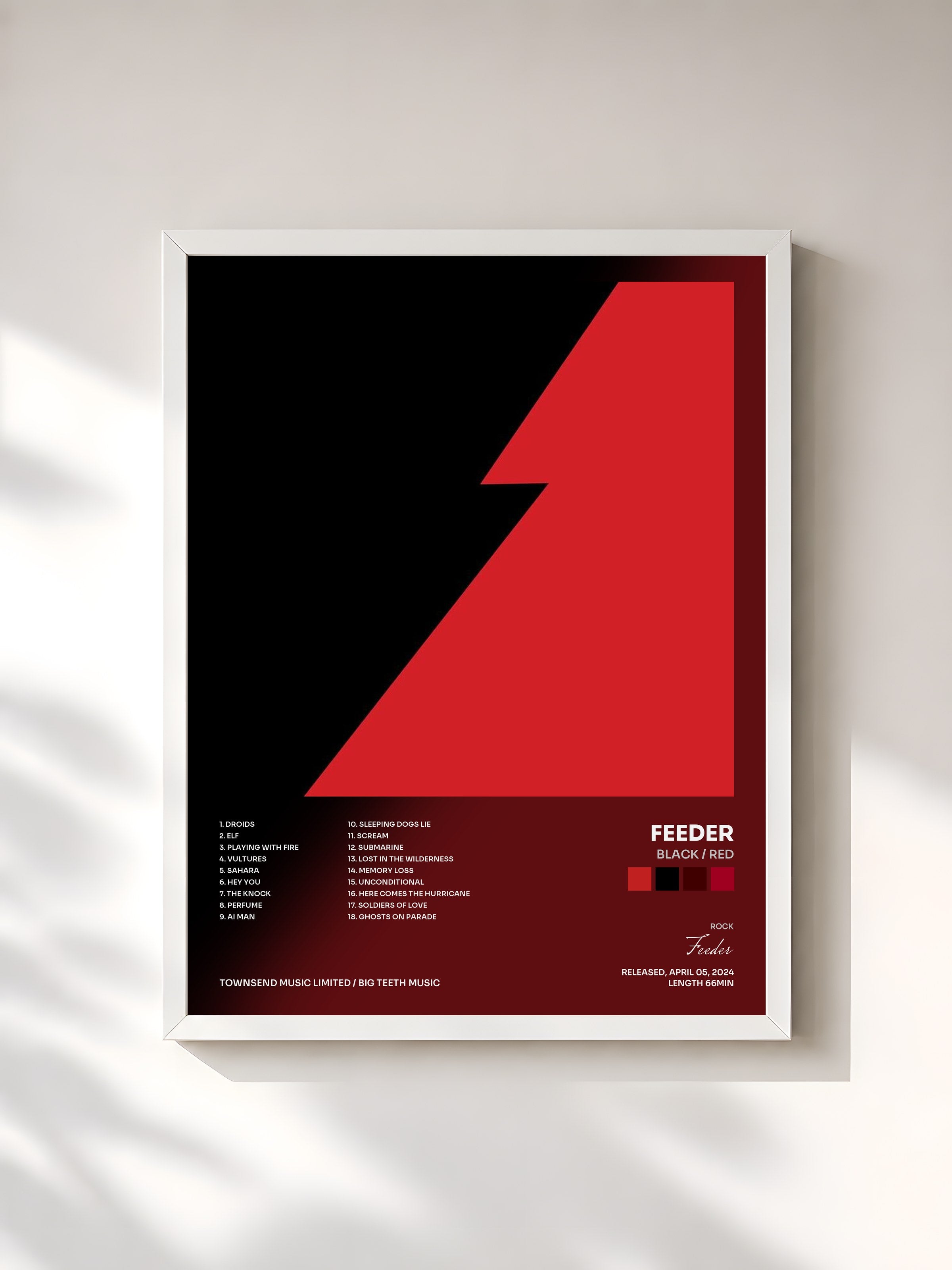 #blanc Tableau de l'album Black / Red de Feeder, cadre blanc, imprimé et encadré en France