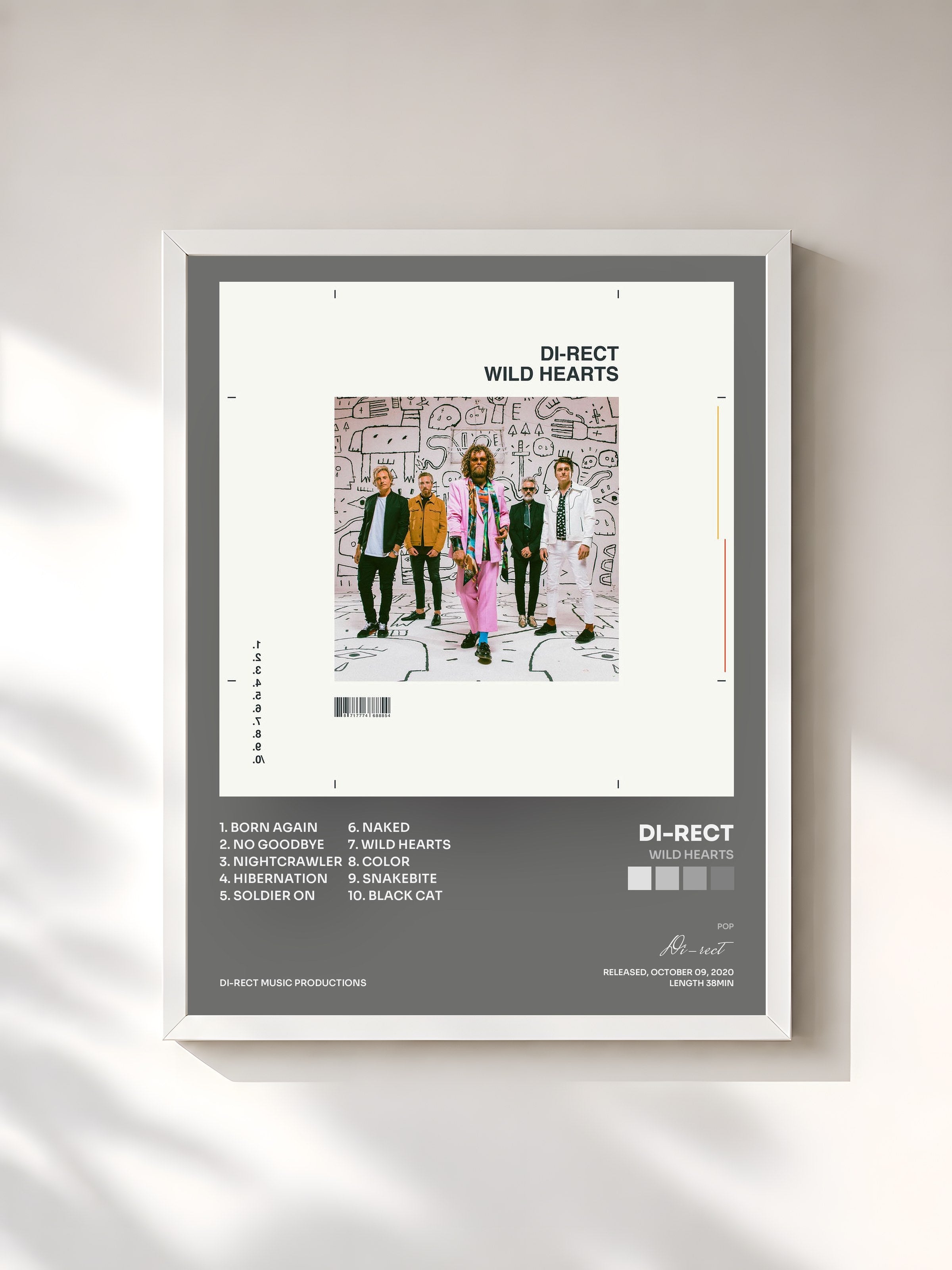 #blanc Tableau de l'album Wild Hearts de Di-rect, cadre blanc, imprimé et encadré en France