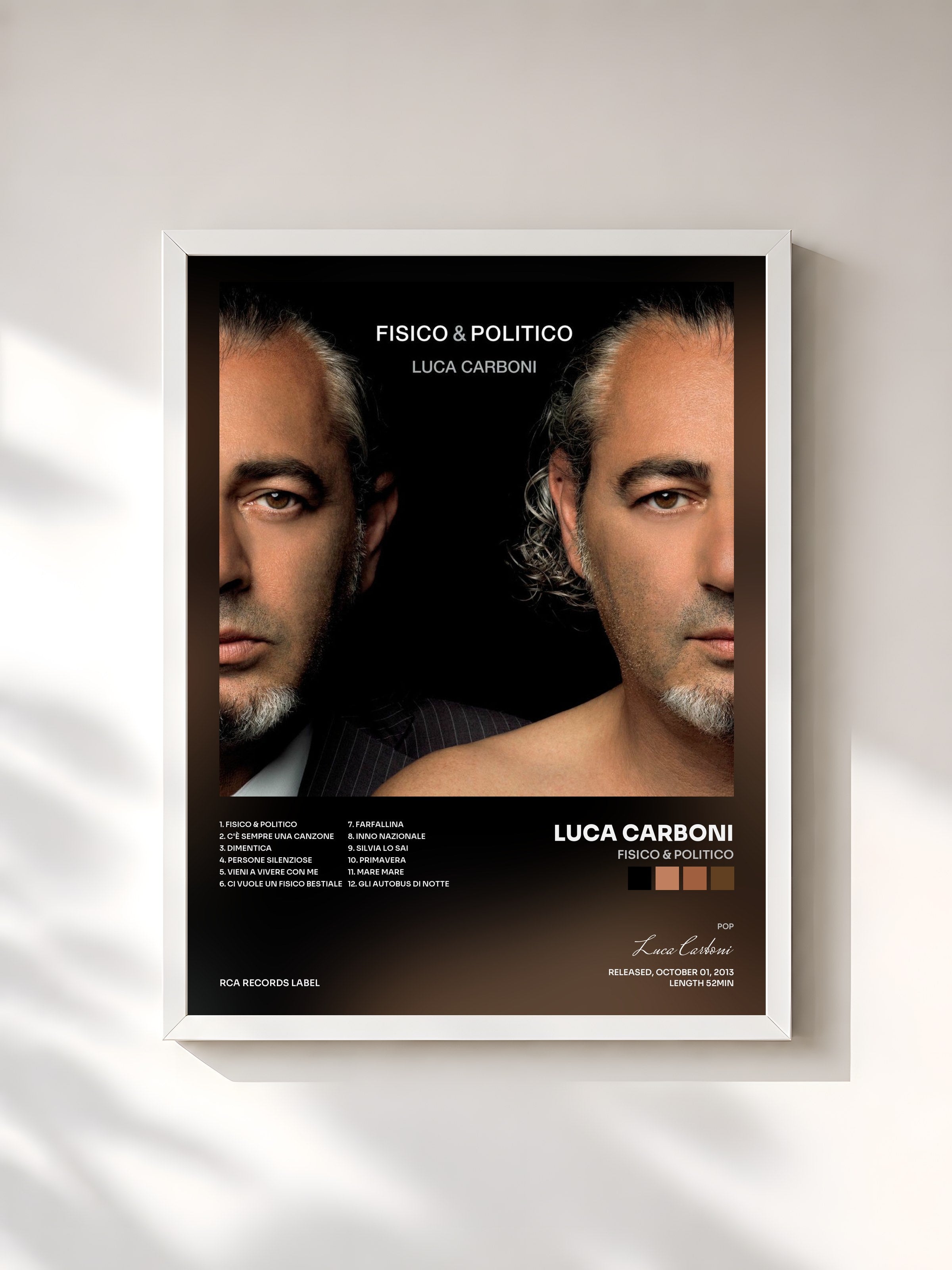 #blanc Tableau de l'album Fisico & Politico de Luca Carboni, cadre blanc, imprimé et encadré en France