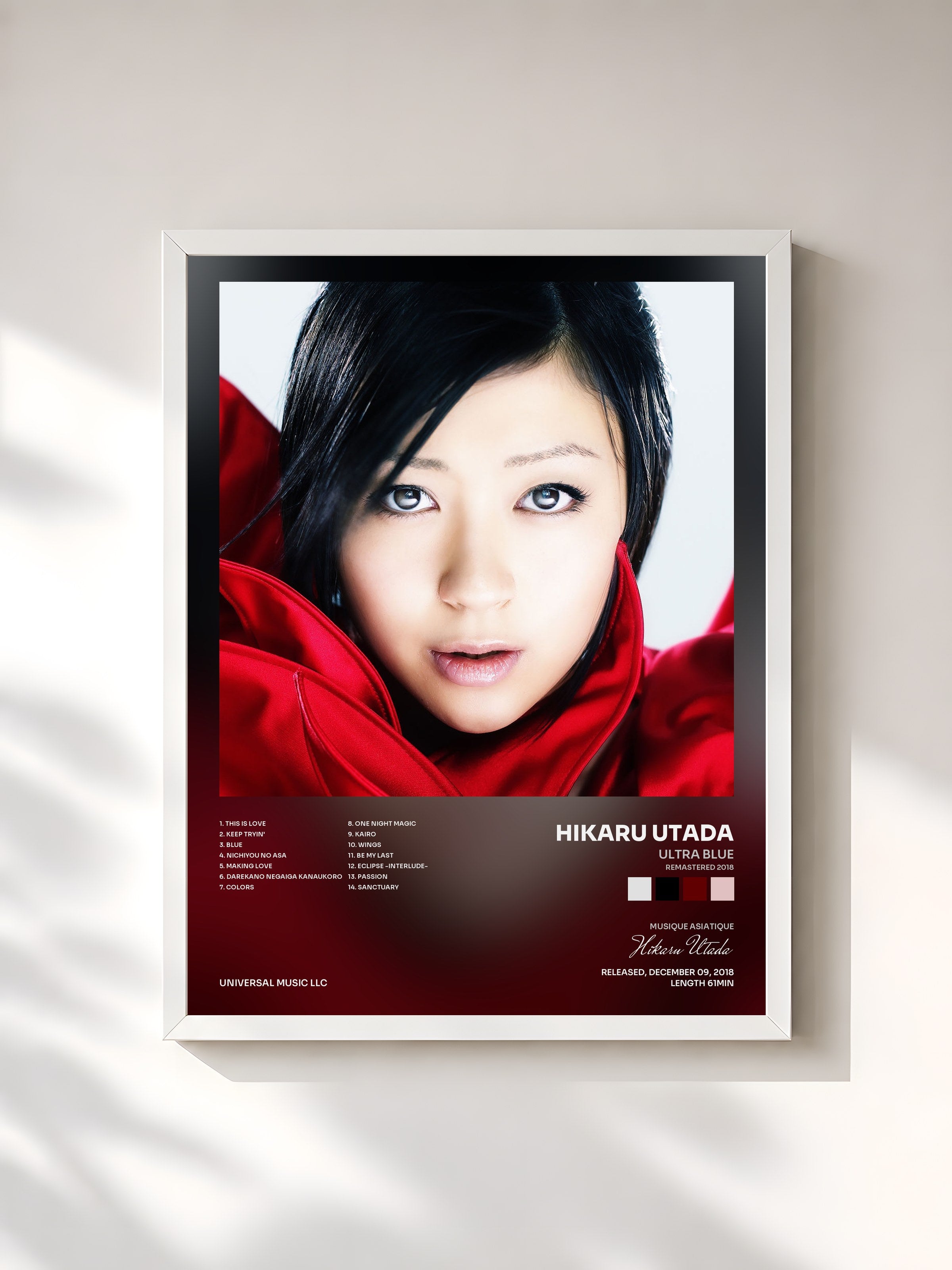 #blanc Tableau de l'album Ultra Blue (Remastered 2018) de Hikaru Utada, cadre blanc, imprimé et encadré en France