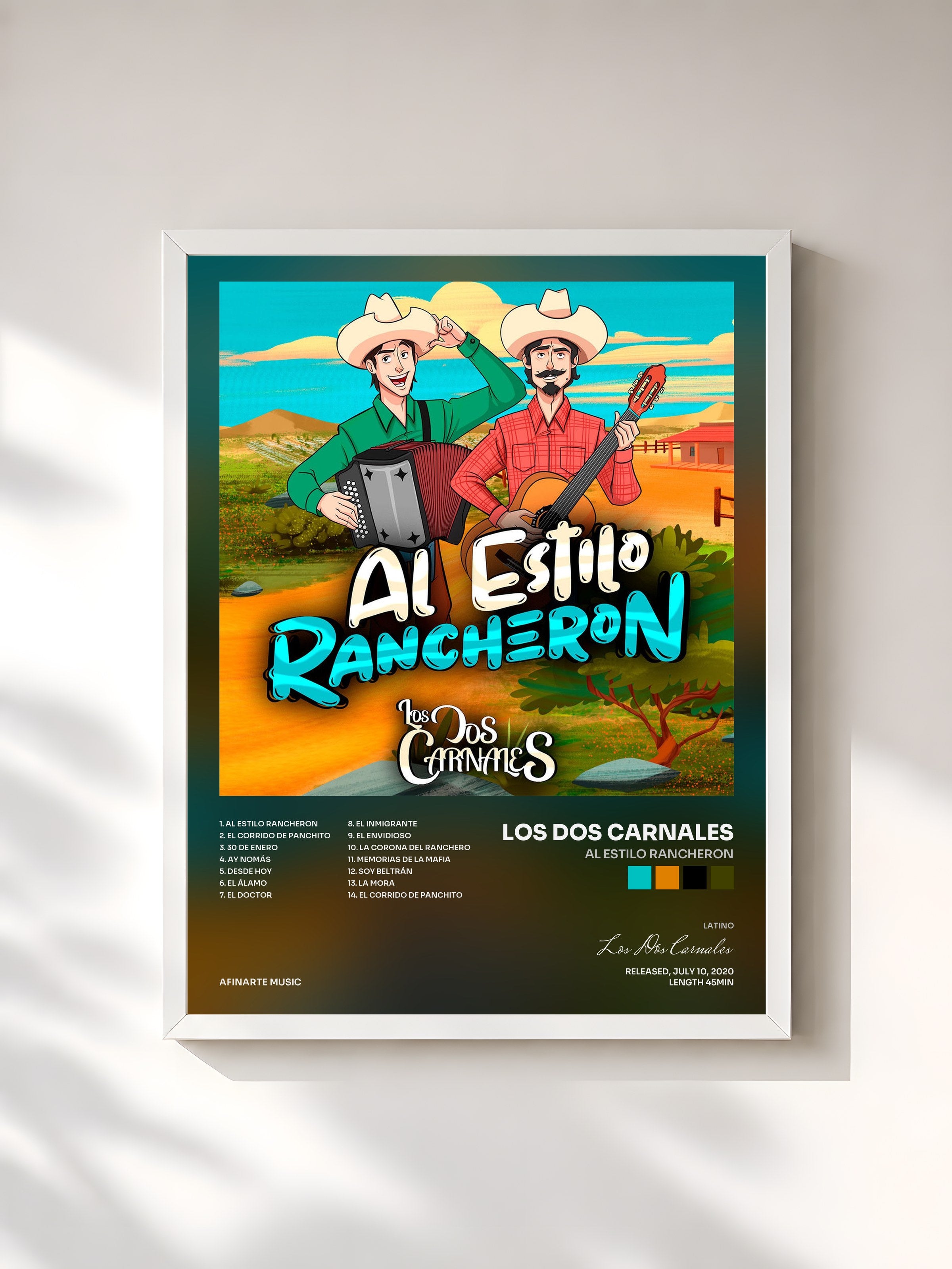 #blanc Tableau de l'album Al Estilo Rancheron de Los Dos Carnales, cadre blanc, imprimé et encadré en France