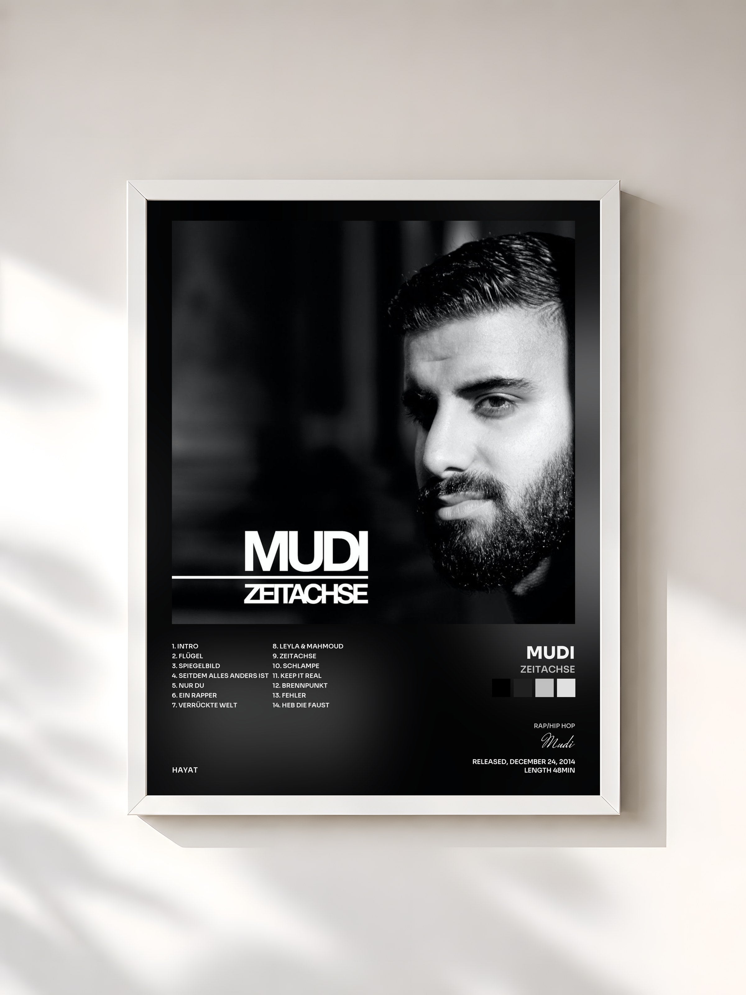 #blanc Tableau de l'album Zeitachse de Mudi, cadre blanc, imprimé et encadré en France