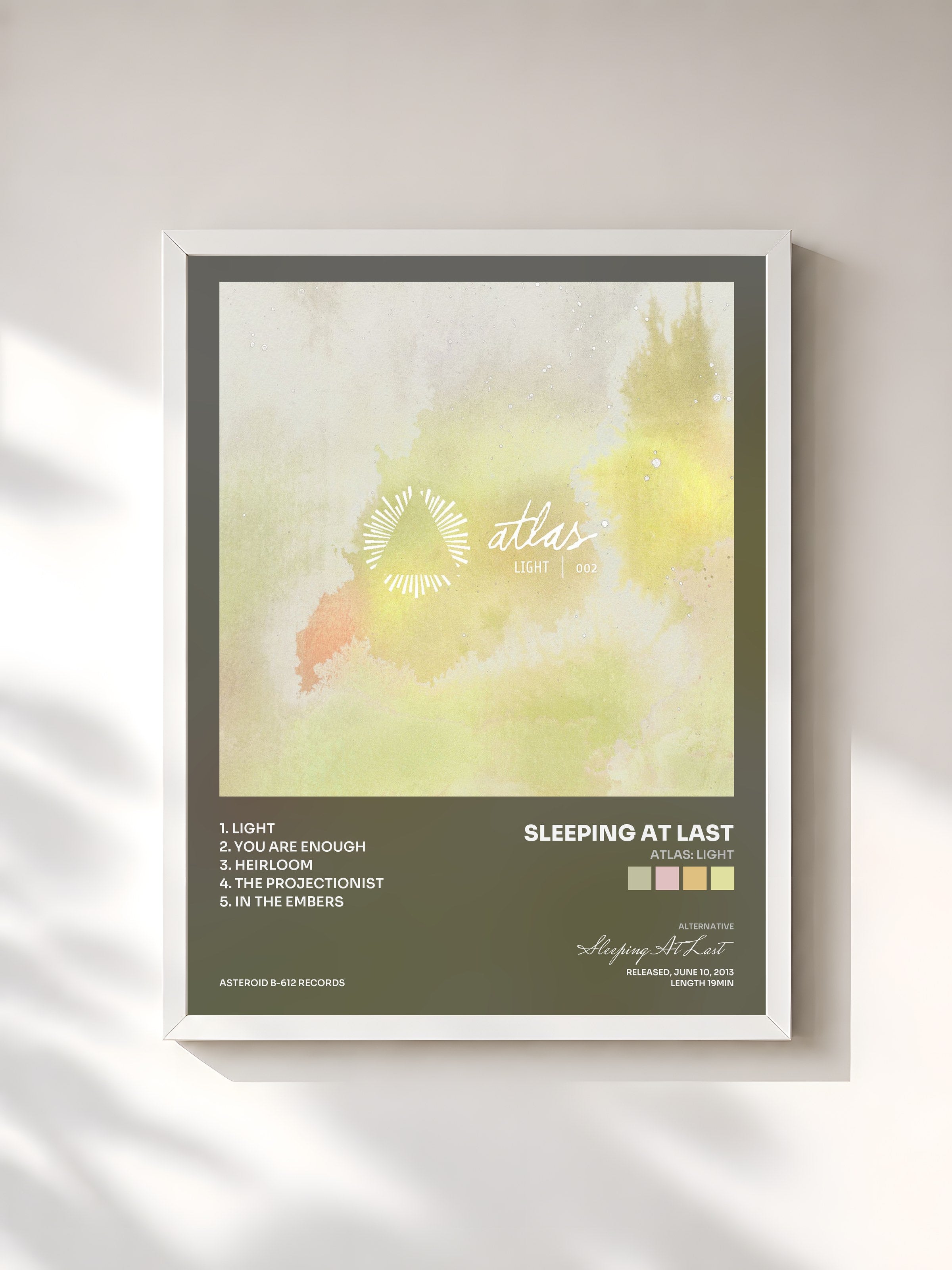 #blanc Tableau de l'album Atlas: Light de Sleeping At Last, cadre blanc, imprimé et encadré en France