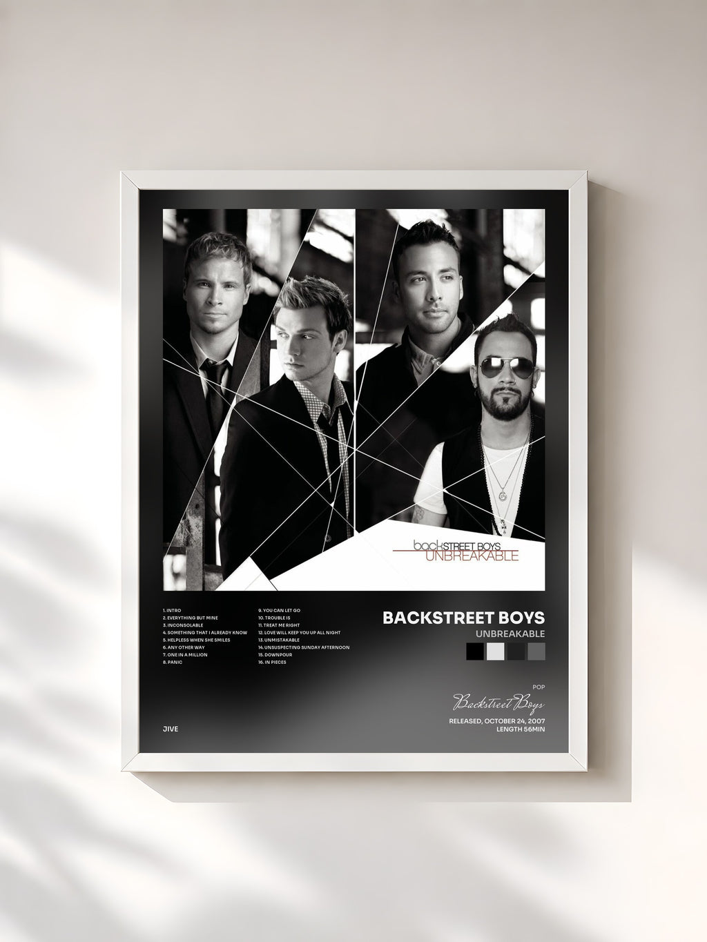 #blanc Tableau de l'album Unbreakable de Backstreet Boys, cadre blanc, imprimé et encadré en France