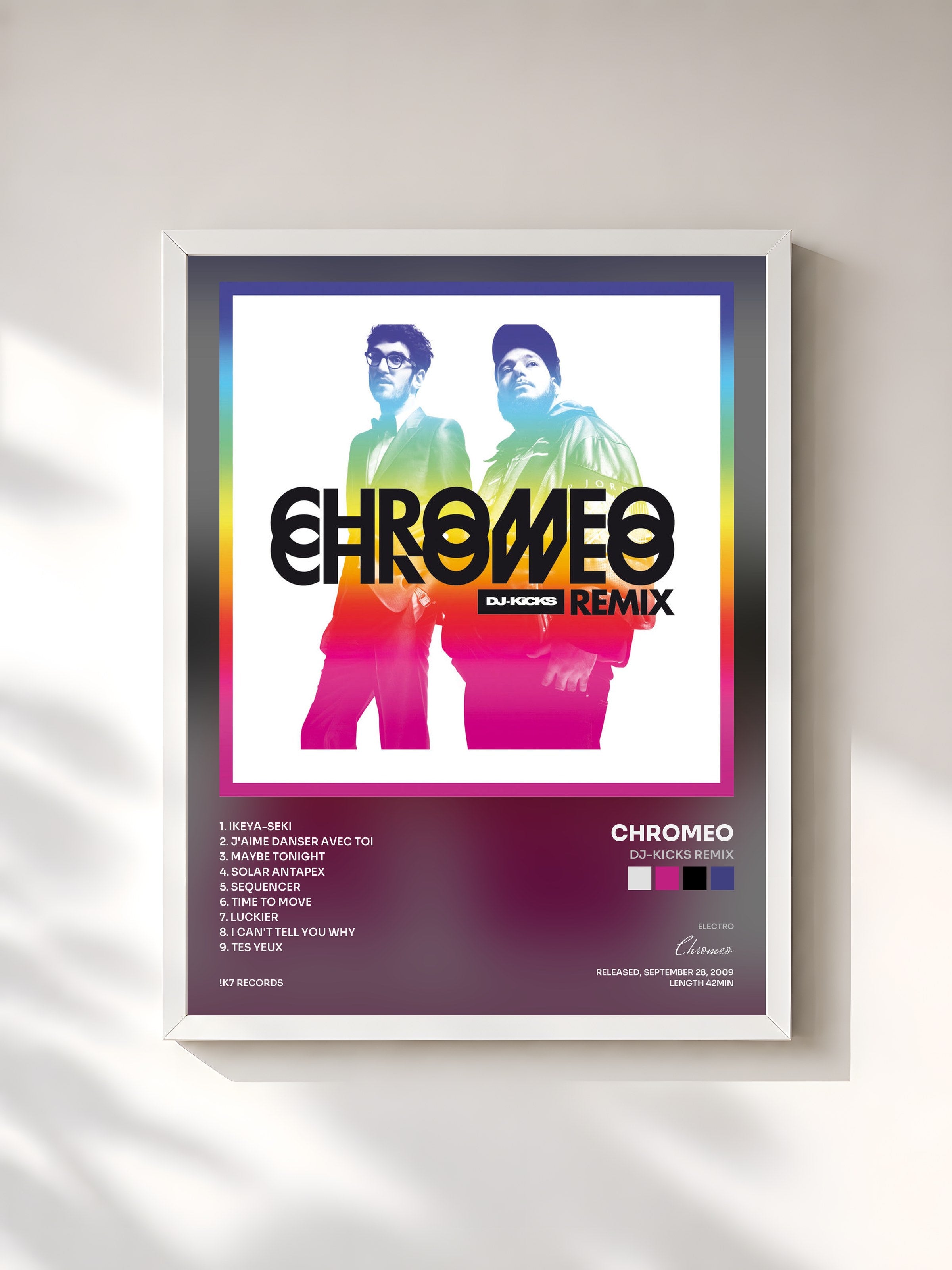 #blanc Tableau de l'album DJ-KiCKS Remix de Chromeo, cadre blanc, imprimé et encadré en France