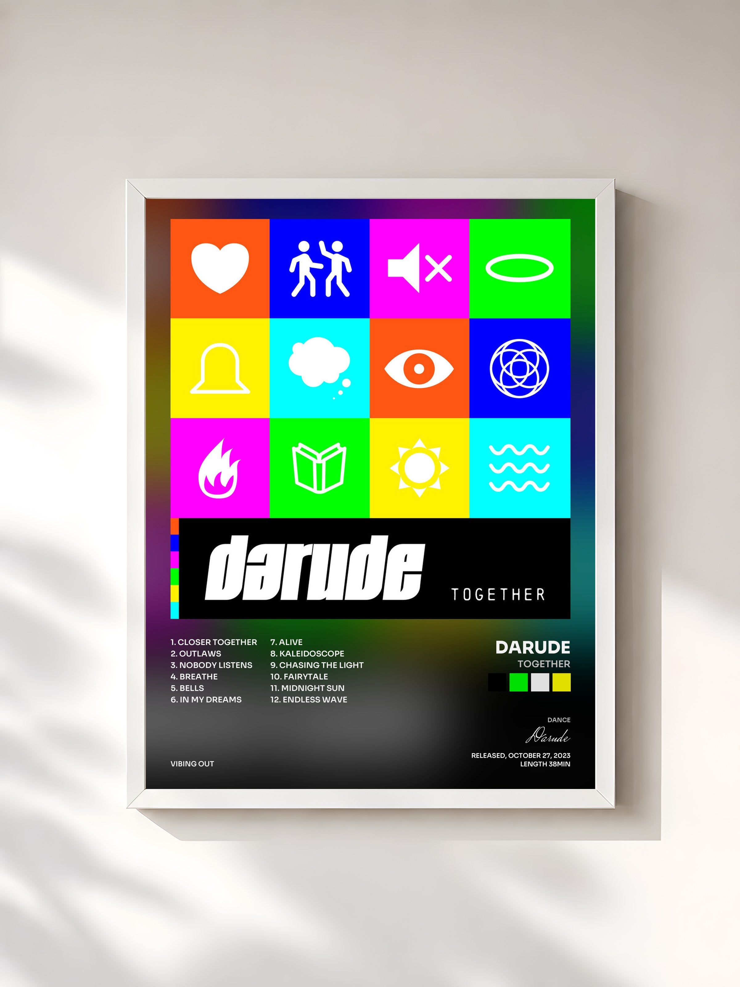 #blanc Tableau de l'album Together de Darude, cadre blanc, imprimé et encadré en France