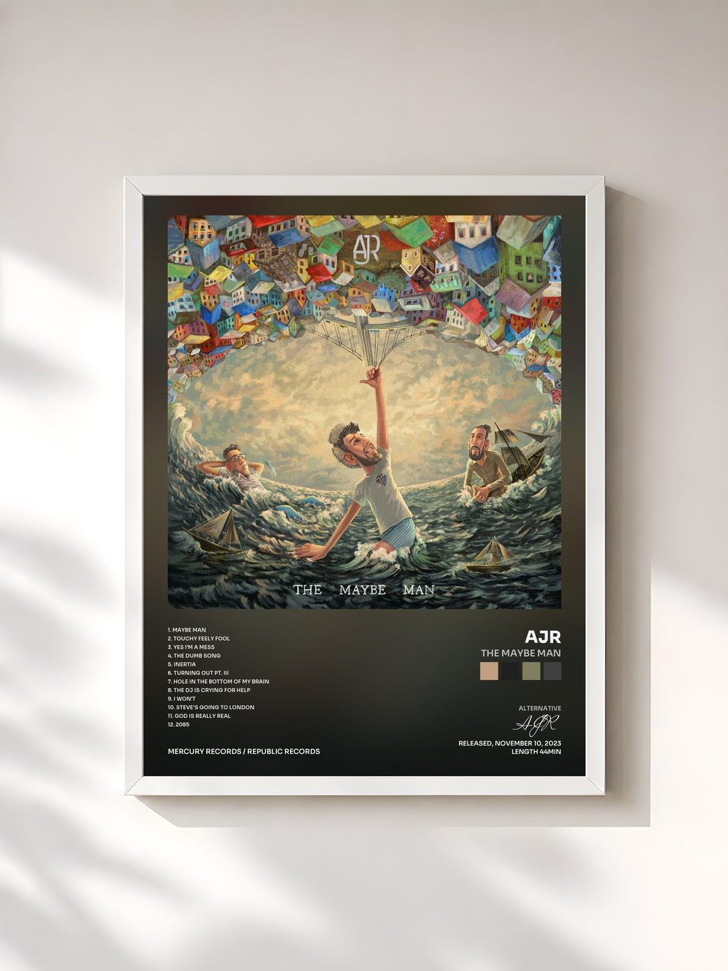 #blanc Tableau de l'album The Maybe Man de AJR, cadre blanc, imprimé et encadré en France