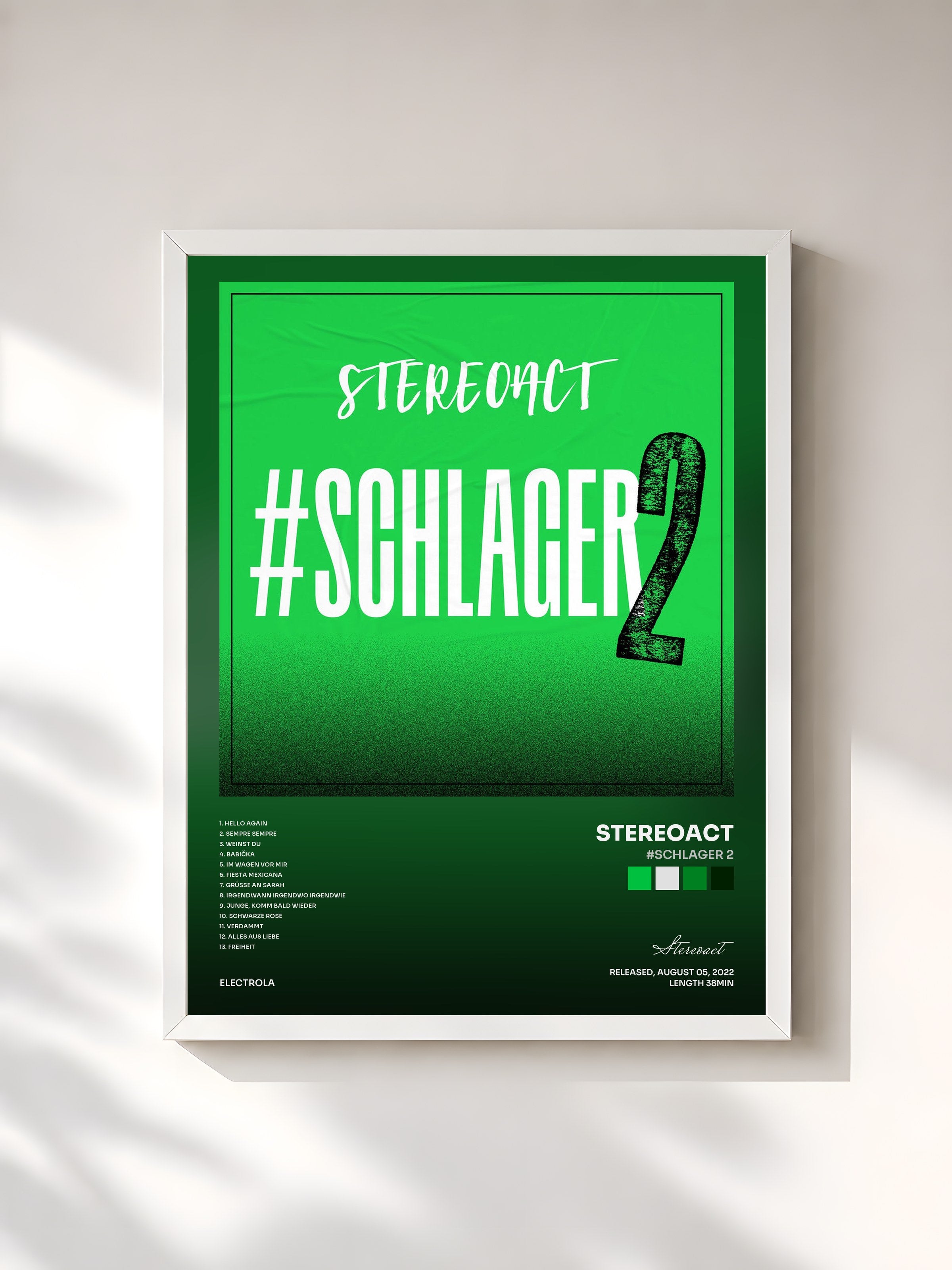 #blanc Tableau de l'album #Schlager 2 de Stereoact, cadre blanc, imprimé et encadré en France