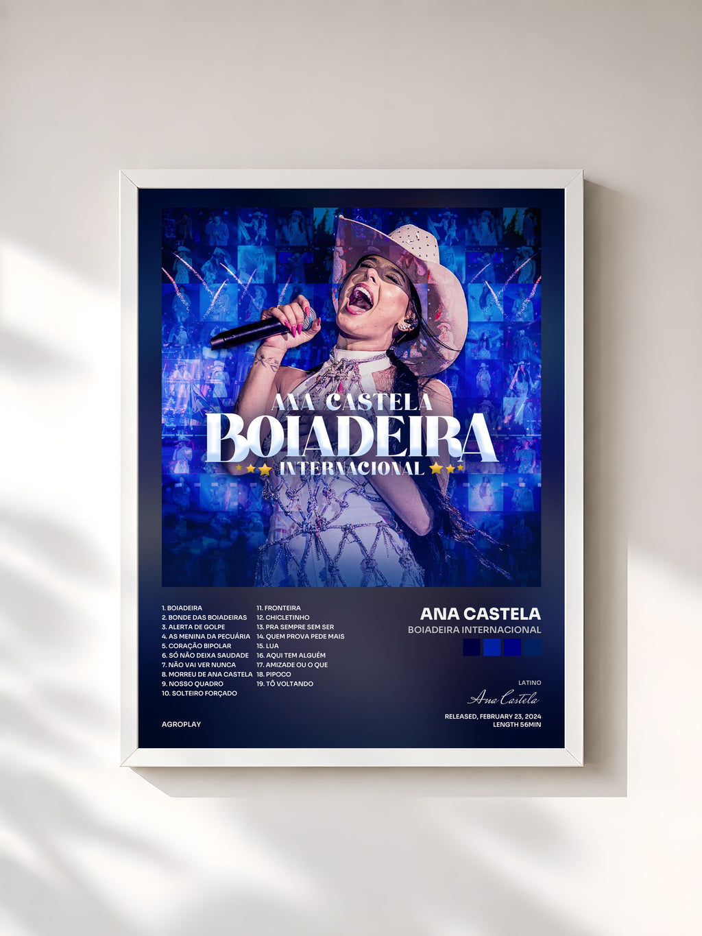 #blanc Tableau de l'album Boiadeira Internacional de Ana Castela, cadre blanc, imprimé et encadré en France