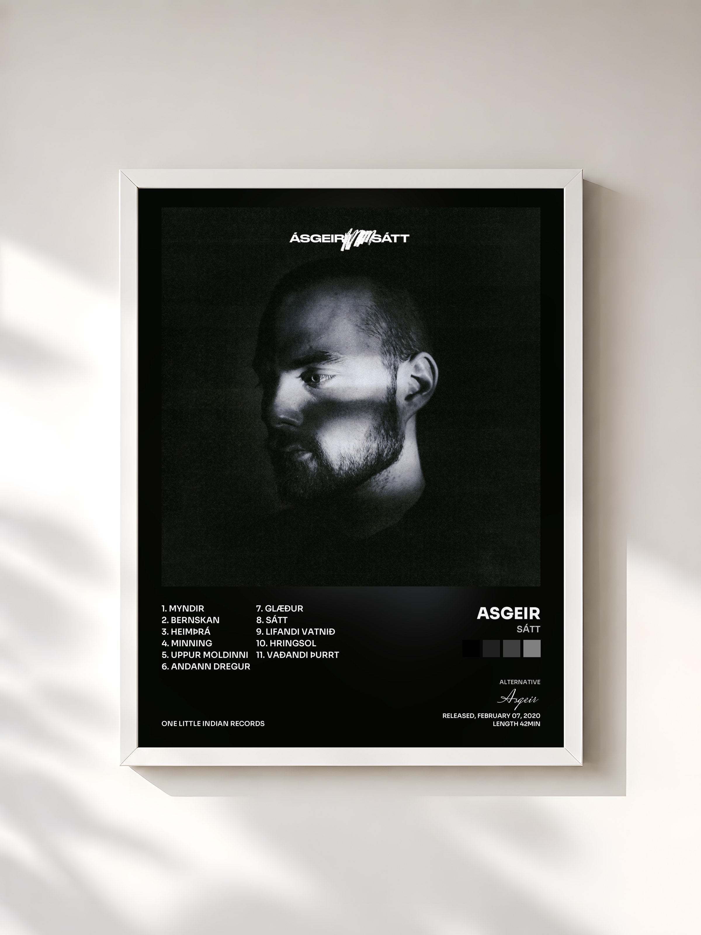#blanc Tableau de l'album Sátt de Asgeir, cadre blanc, imprimé et encadré en France