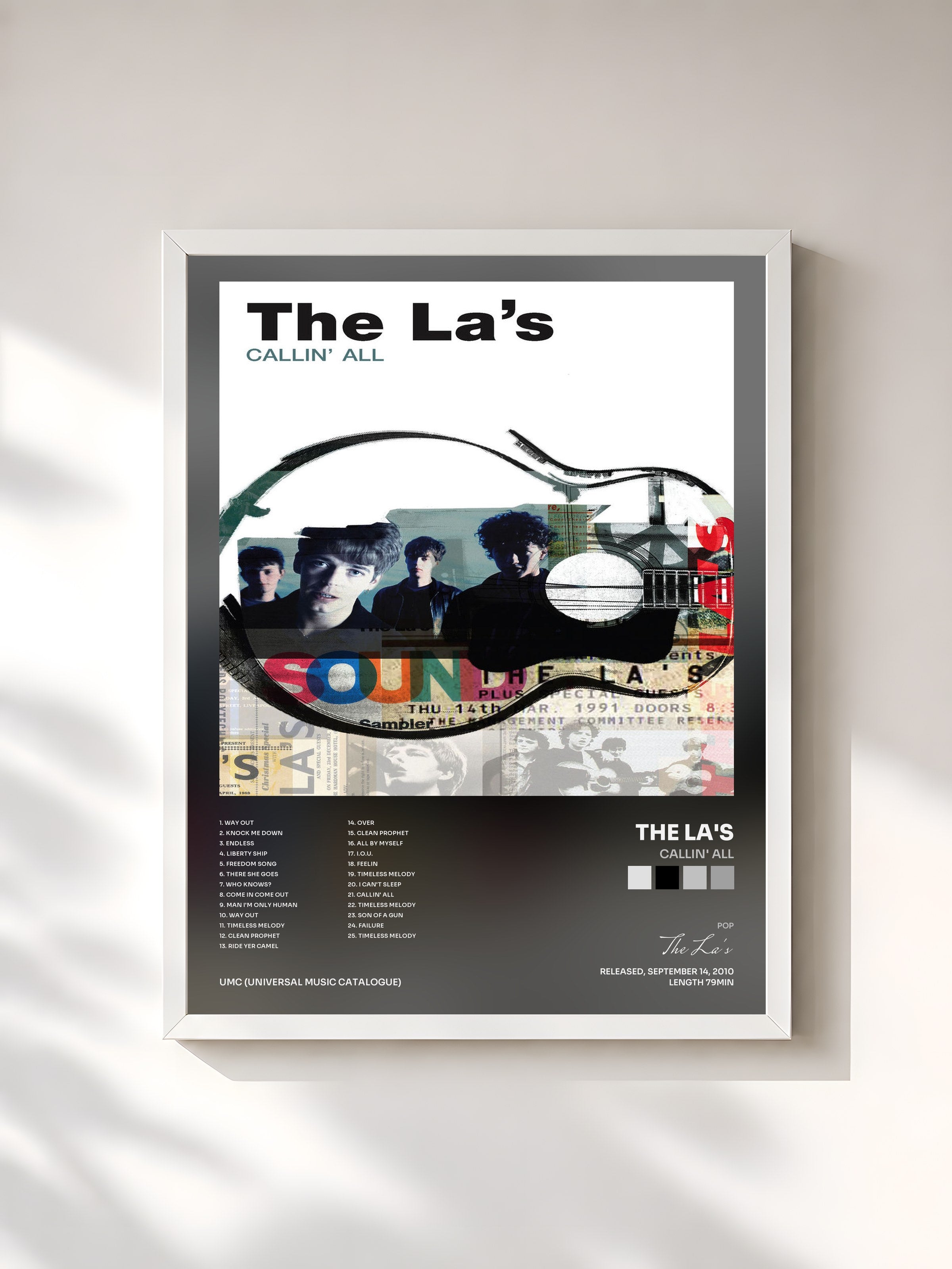 #blanc Tableau de l'album Callin' All de The La's, cadre blanc, imprimé et encadré en France