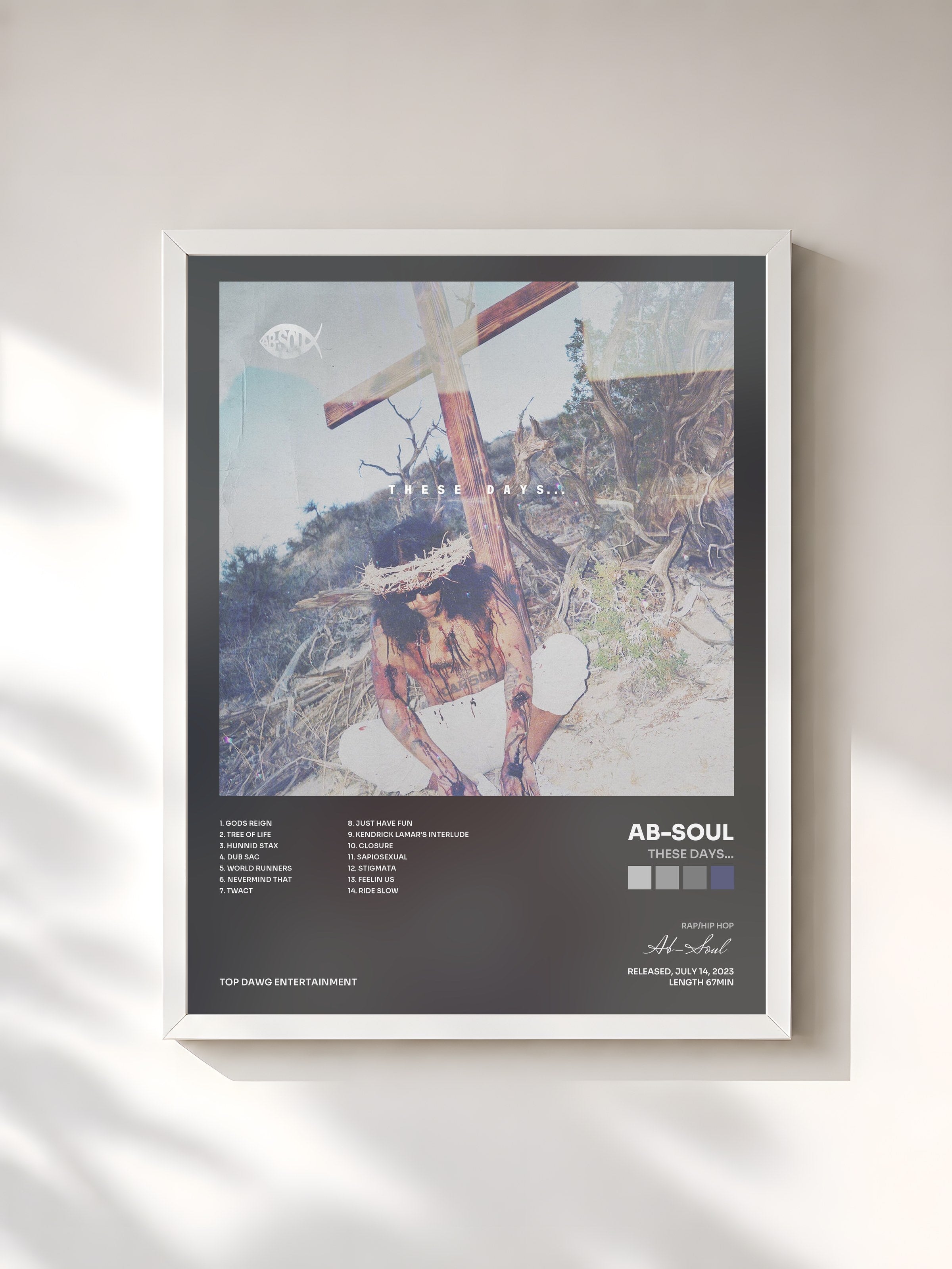 #blanc Tableau de l'album These Days... de Ab-Soul, cadre blanc, imprimé et encadré en France