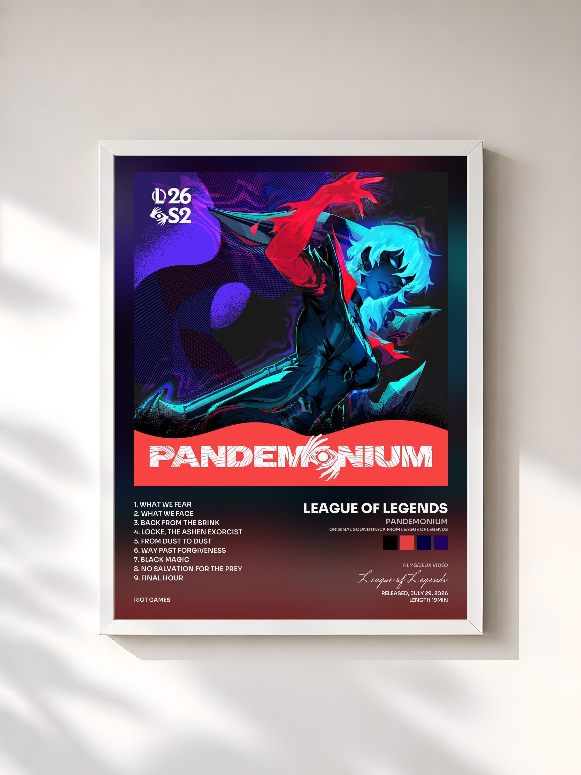 #blanc Tableau de l'album Pandemonium (Original Soundtrack from League of Legends) de League of Legends, cadre blanc, imprimé et encadré en France