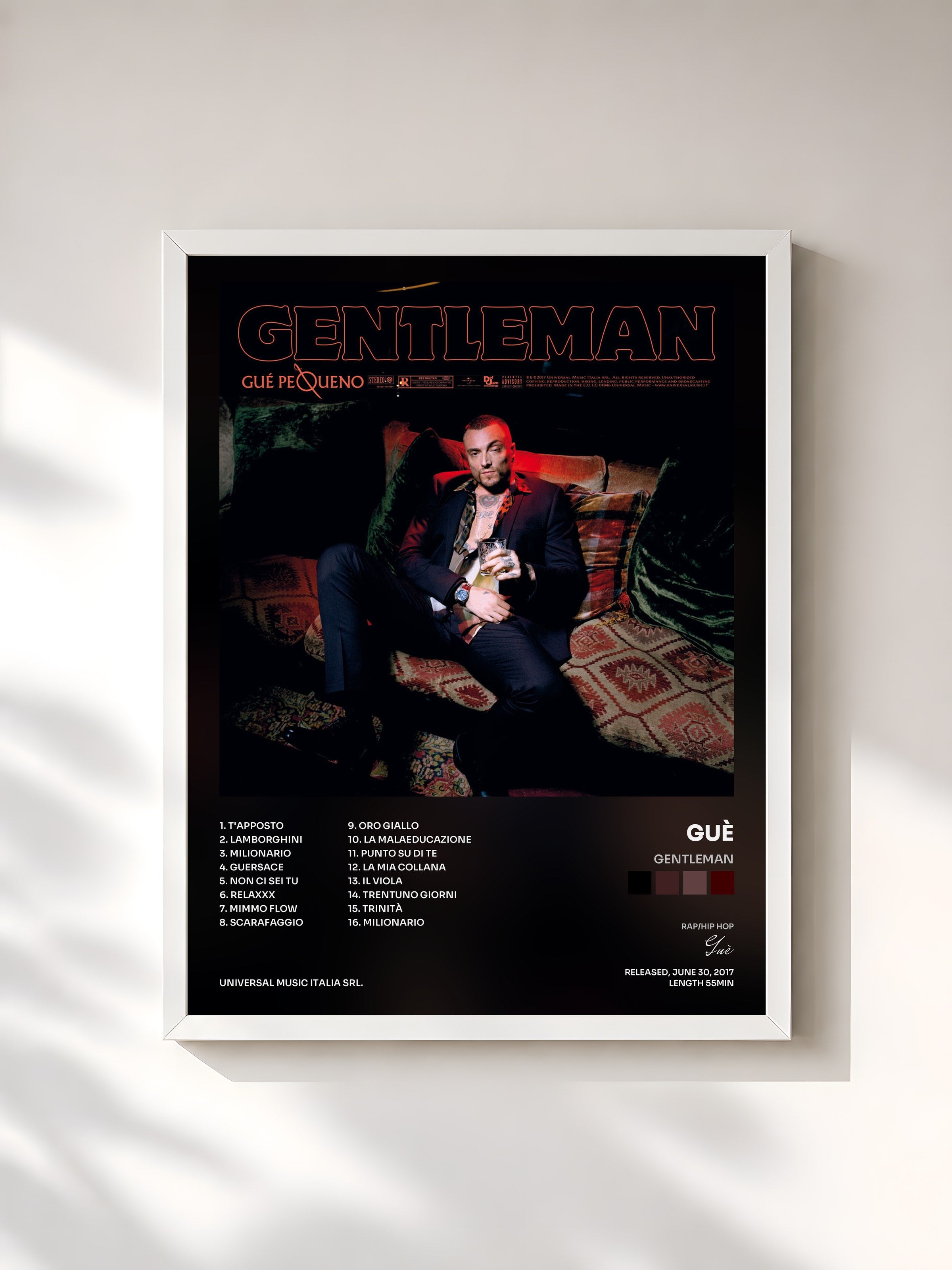 #blanc Tableau de l'album Gentleman de Guè, cadre blanc, imprimé et encadré en France