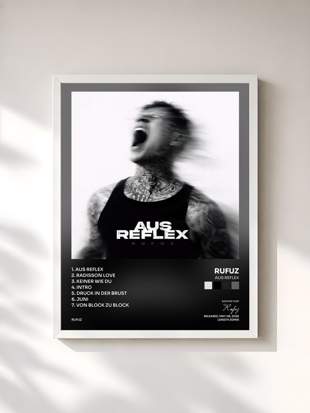 #blanc Tableau de l'album Aus Reflex de Rufuz, cadre blanc, imprimé et encadré en France