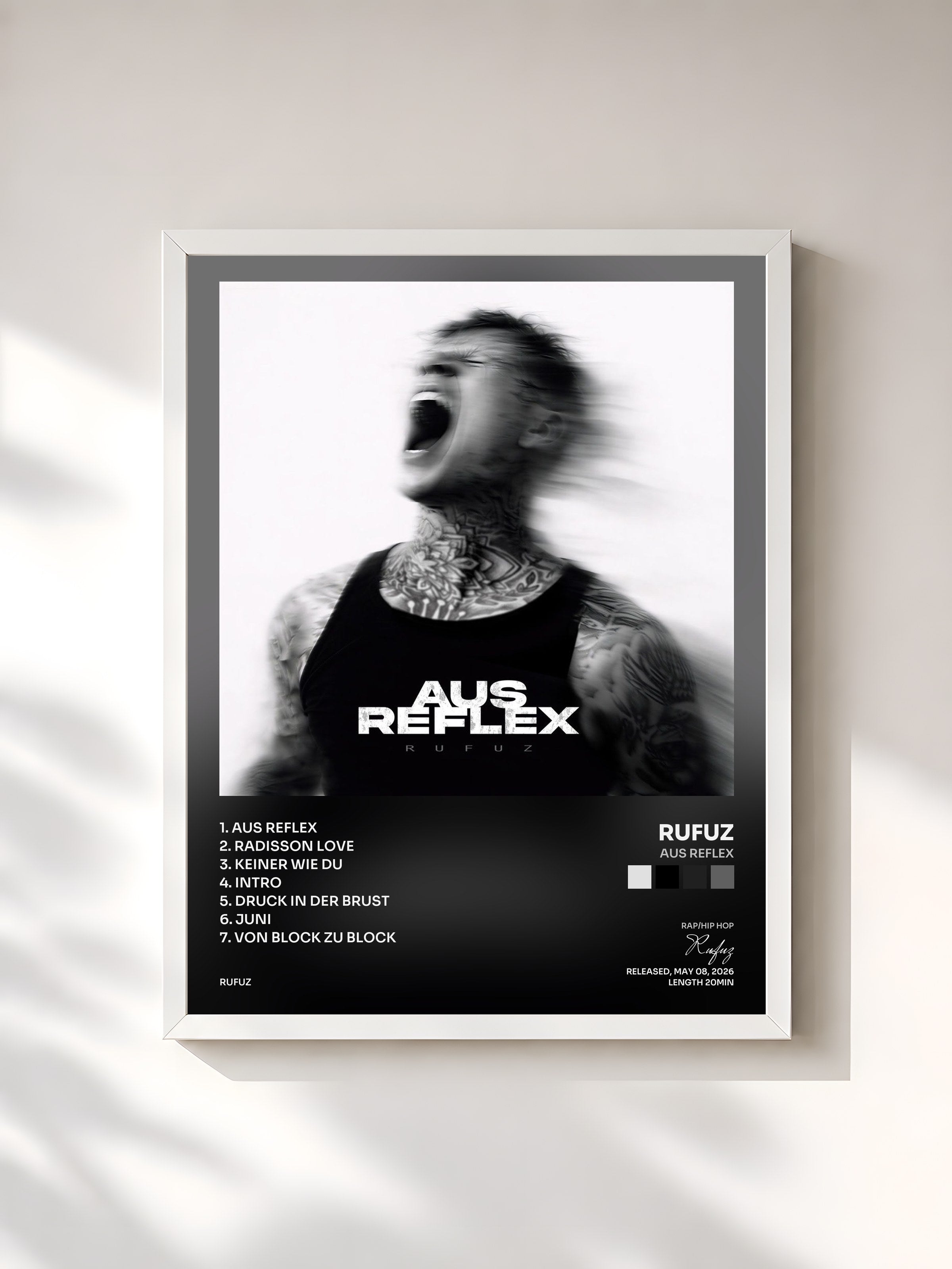 #blanc Tableau de l'album Aus Reflex de Rufuz, cadre blanc, imprimé et encadré en France