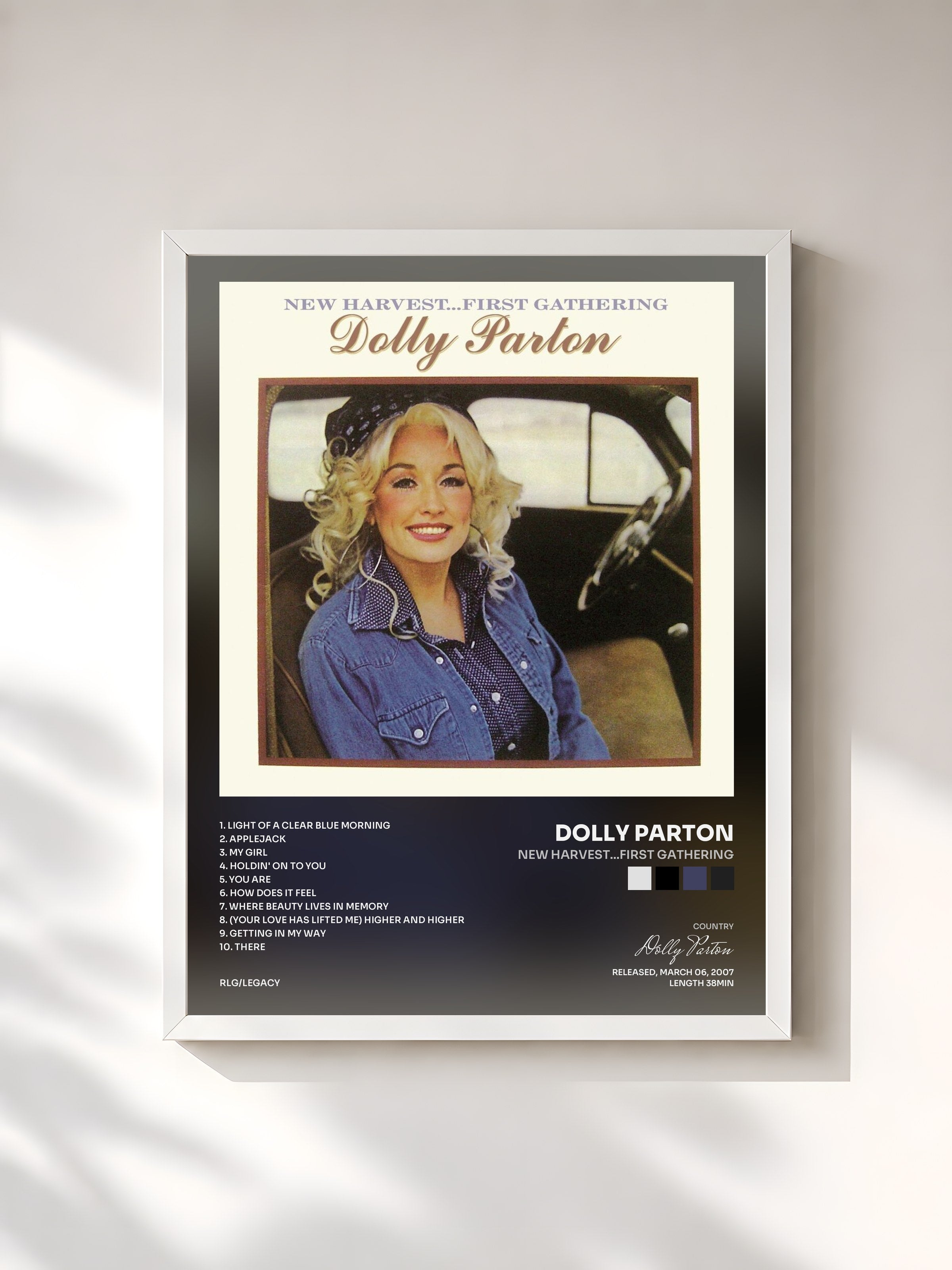 #blanc Tableau de l'album New Harvest...First Gathering de Dolly Parton, cadre blanc, imprimé et encadré en France