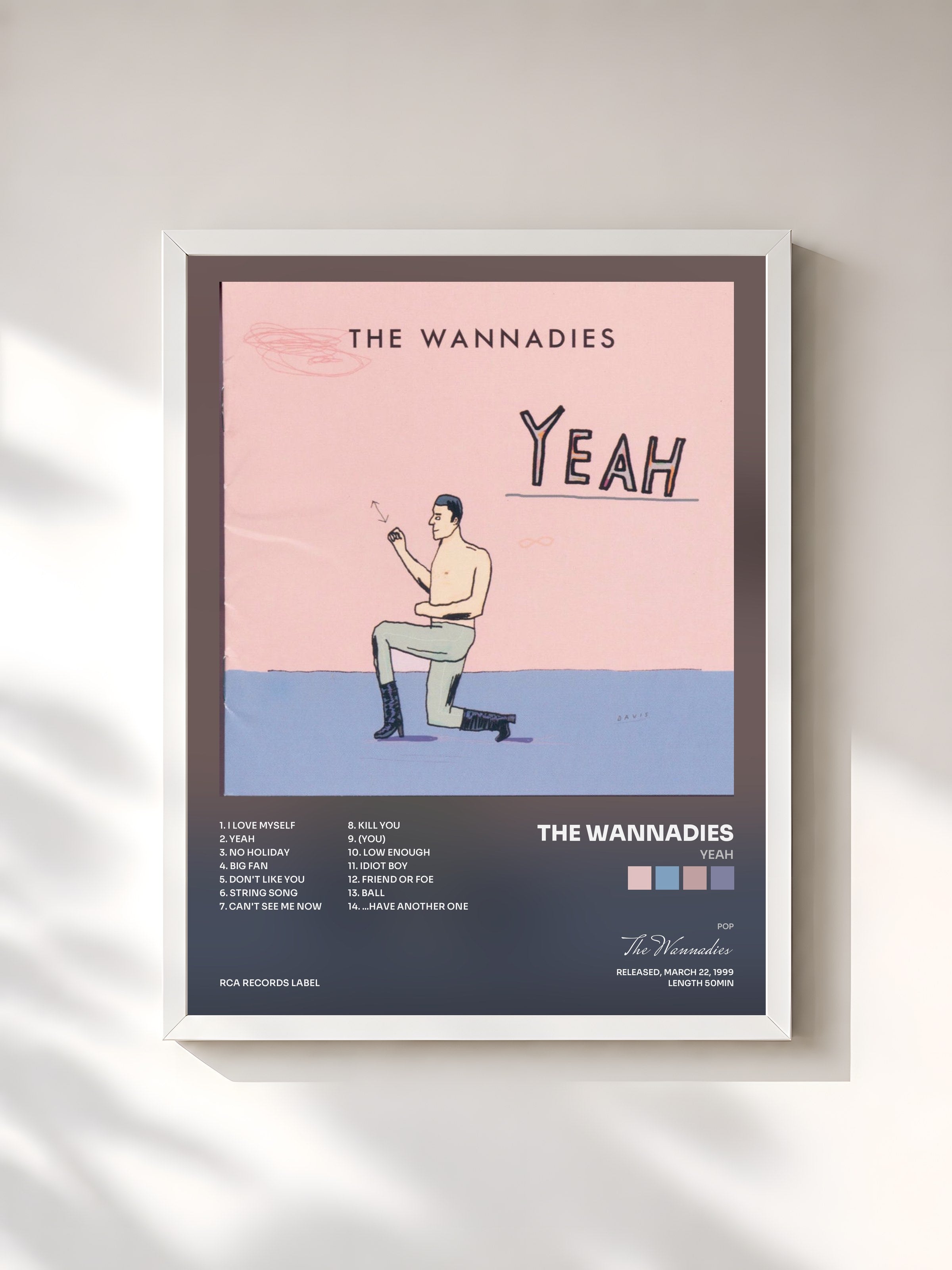 #blanc Tableau de l'album Yeah de The Wannadies, cadre blanc, imprimé et encadré en France
